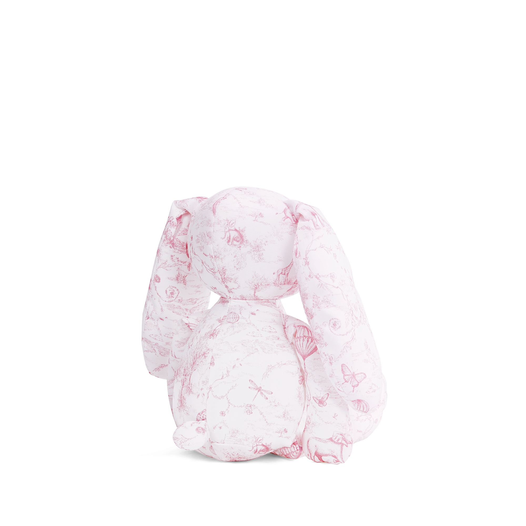 Conejo de peluche Satén de algodón blanco con estampado Toile de Jouy rosa palo E05
