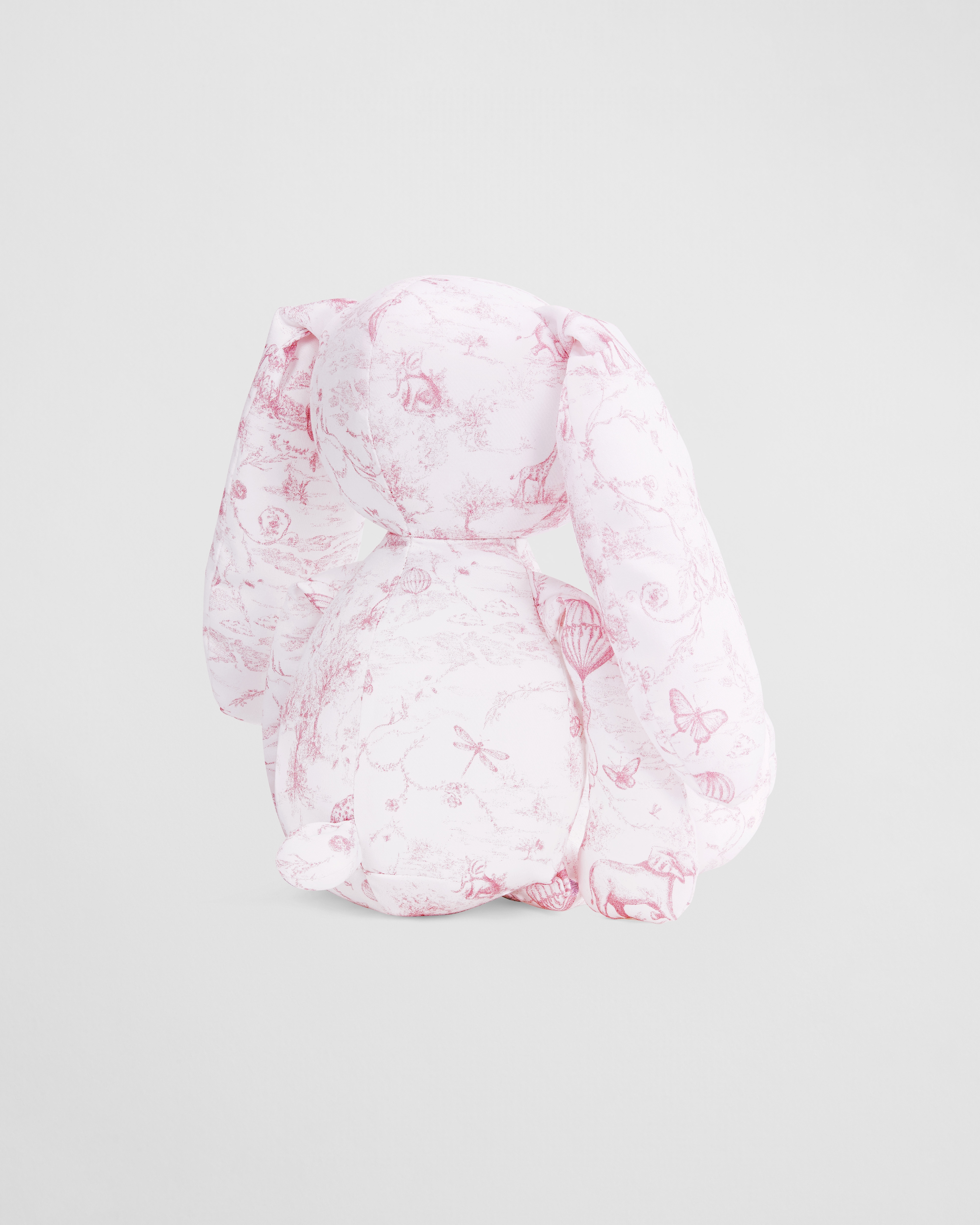 Rabbit Stuffed Toy White Cotton Satin with Pale Pink Toile de Jouy