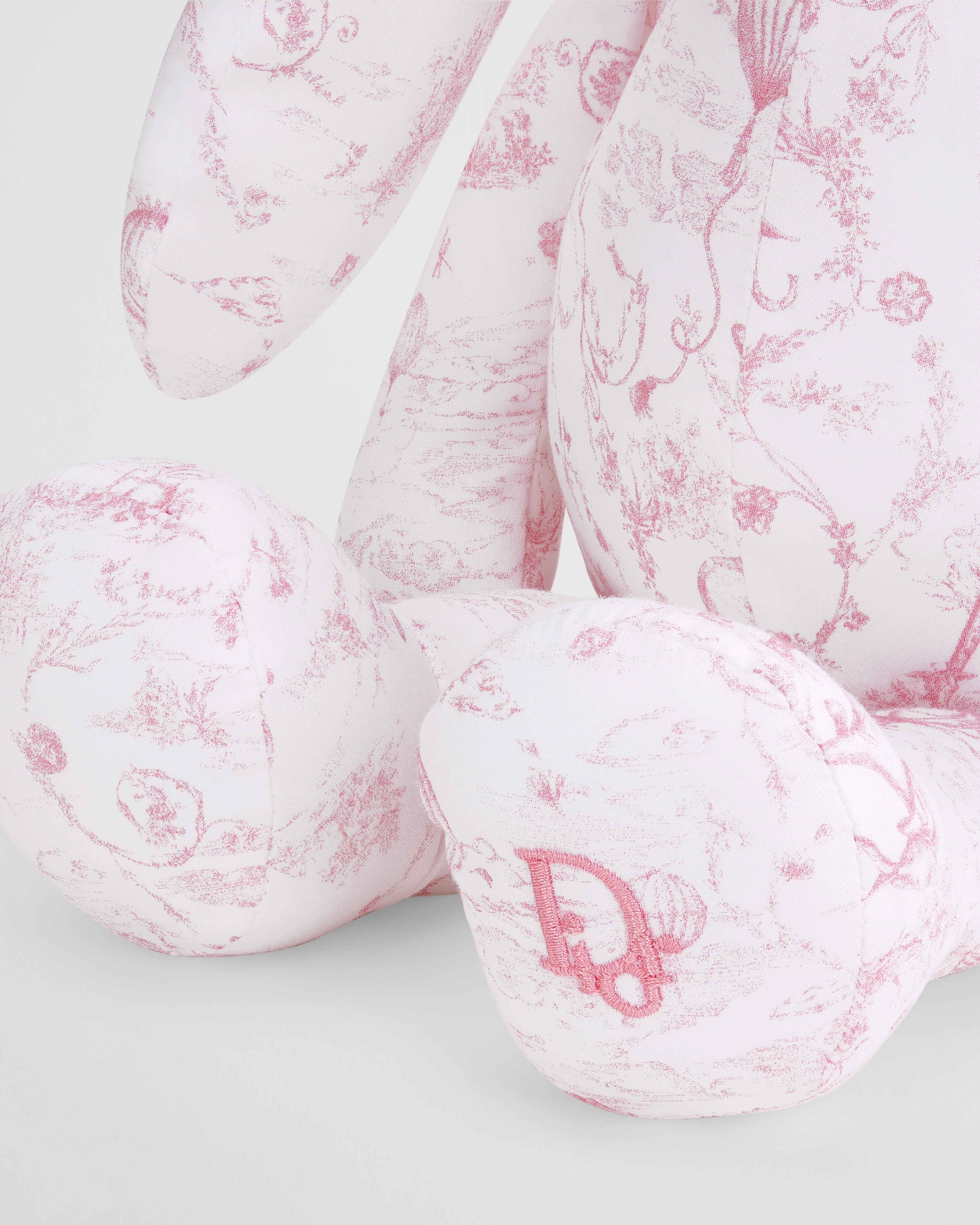 Rabbit Stuffed Toy White Cotton Satin with Pale Pink Toile de Jouy ...