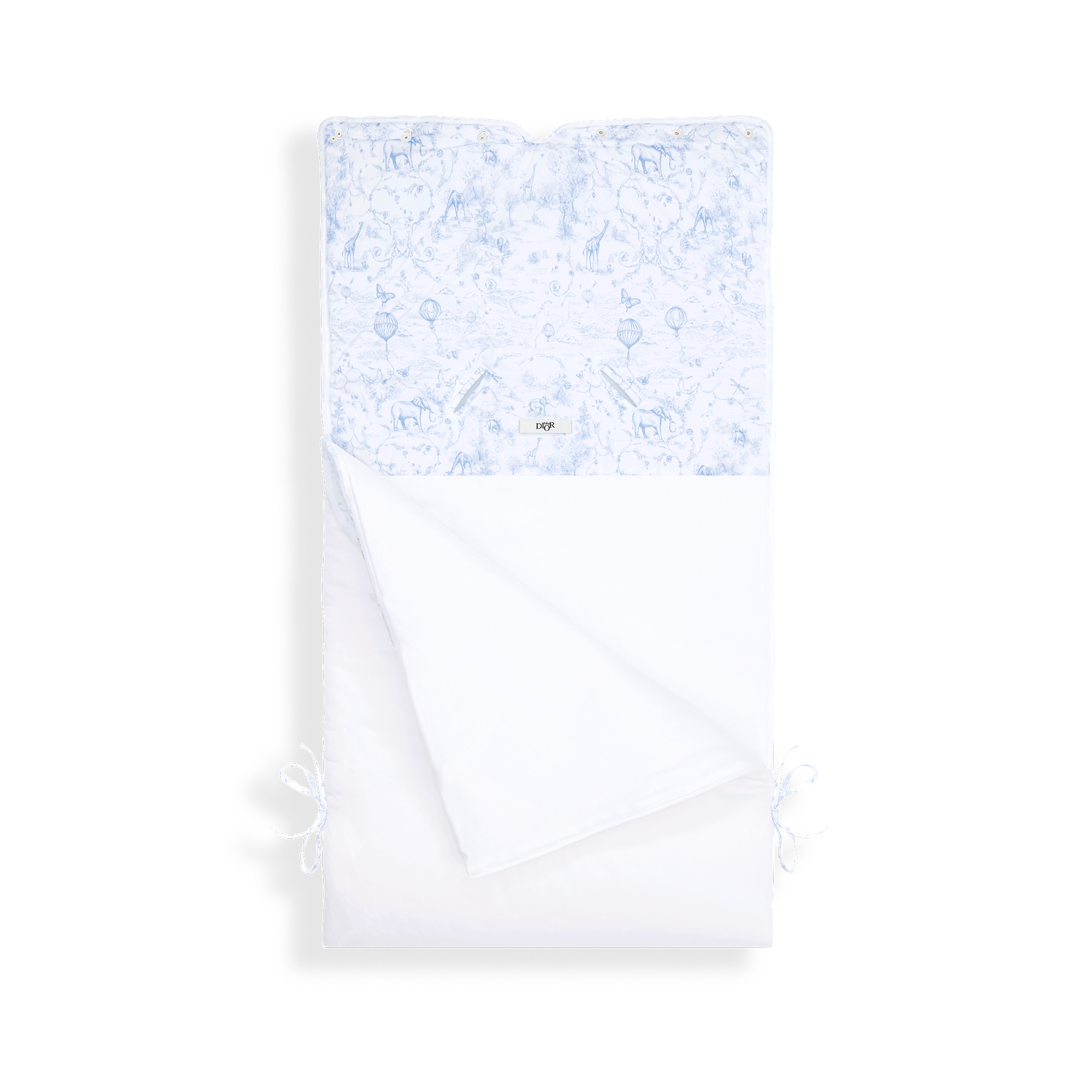 Babyschlafsack Baumwollvoile in Weiß mit Toile de Jouy Print in Hellblau E03