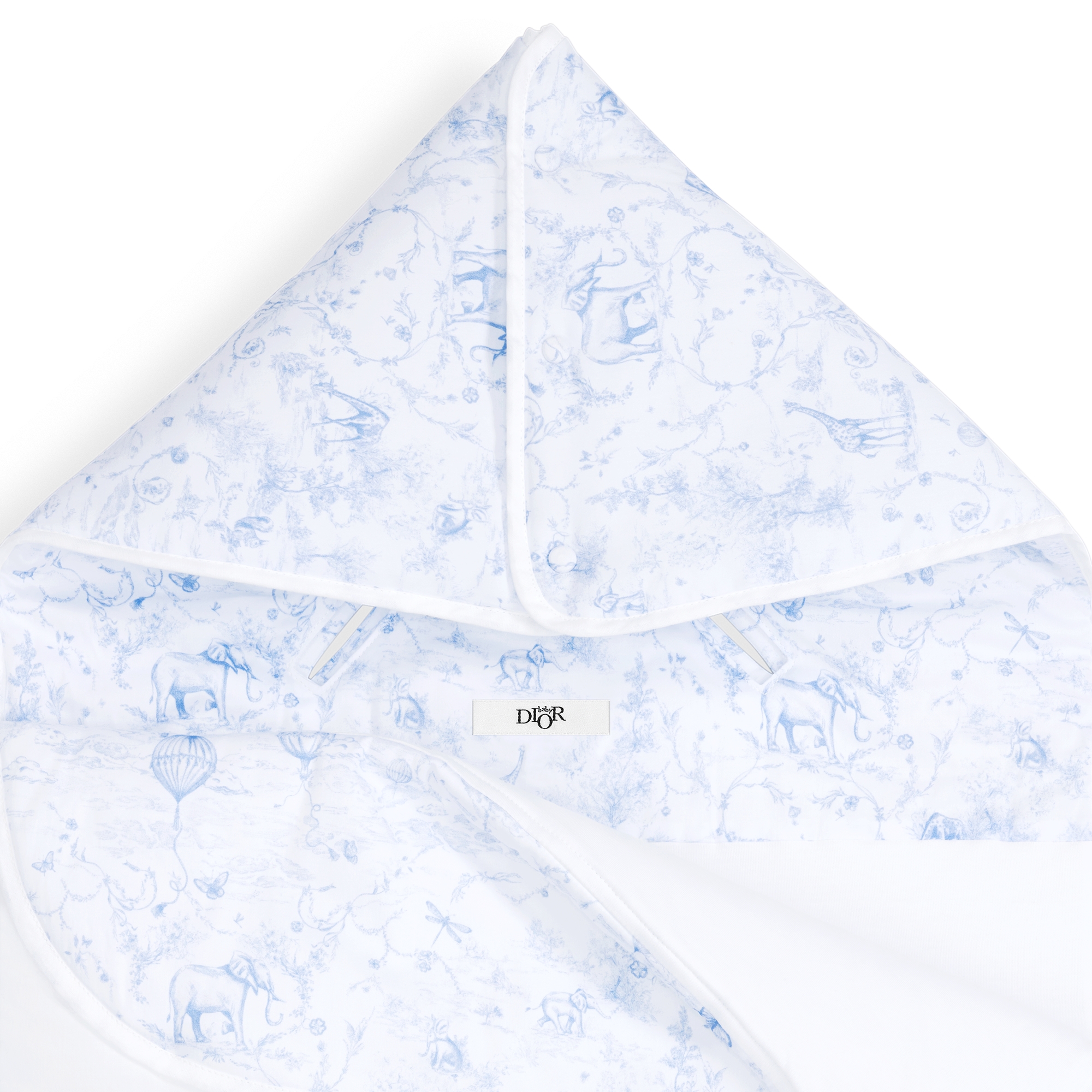 Babyschlafsack Baumwollvoile in Weiß mit Toile de Jouy Print in Hellblau E09