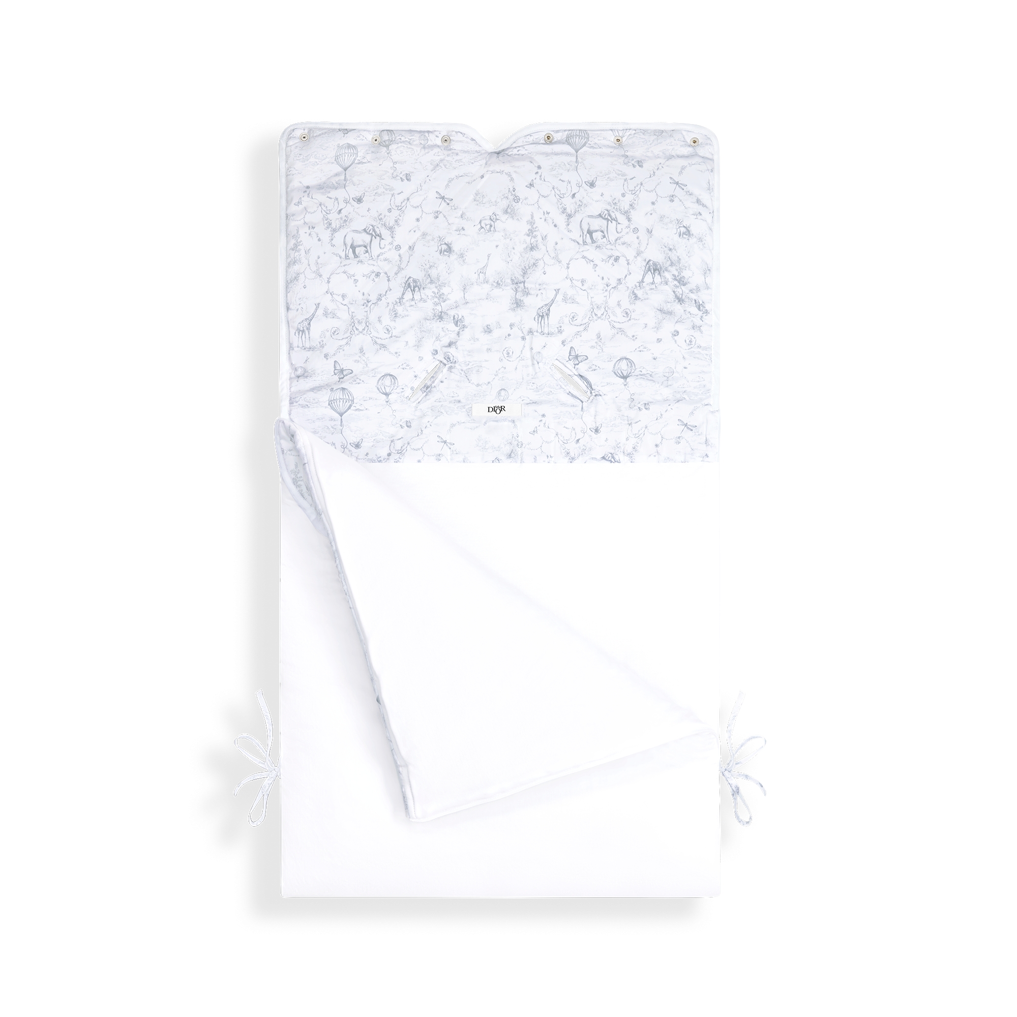 Babyschlafsack Baumwollvoile in Weiß mit Toile de Jouy Print in Grau E03