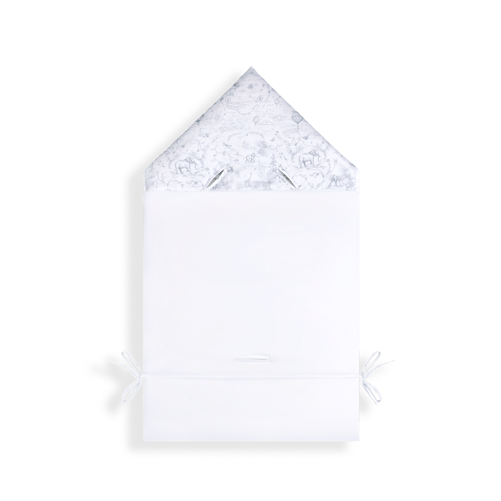 Babyschlafsack Baumwollvoile in Weiß mit Toile de Jouy Print in Grau E08