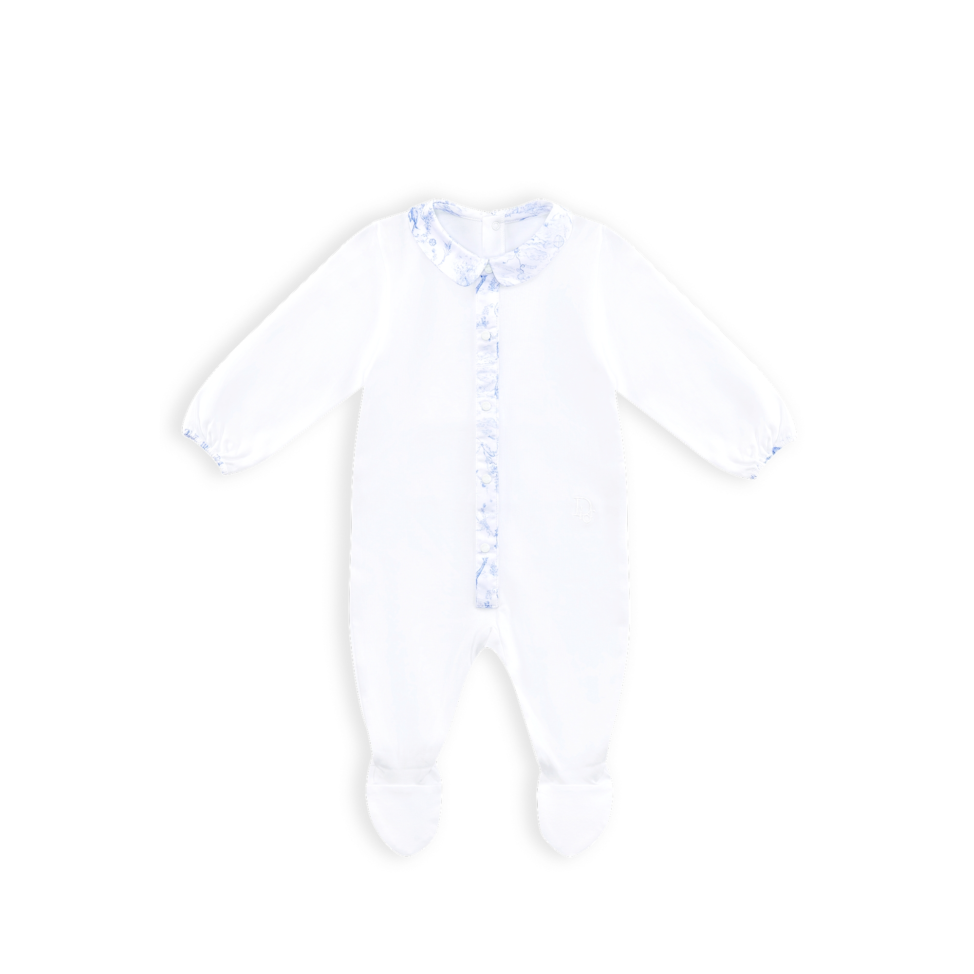 Newborn Gift Set White Cotton Interlock and Satin with Light Blue Toile de Jouy Print E02