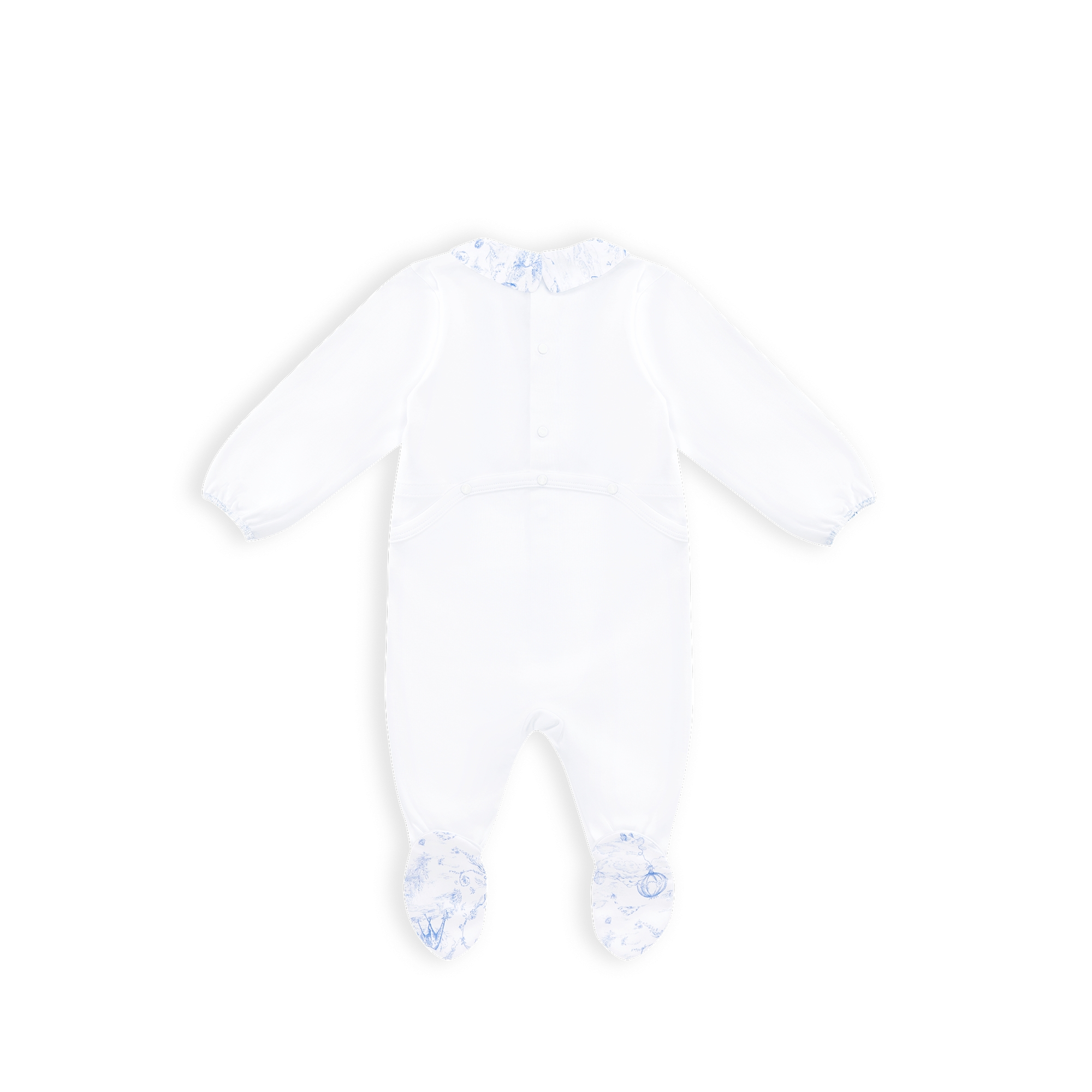 Newborn Gift Set White Cotton Interlock and Satin with Light Blue Toile de Jouy Print E03