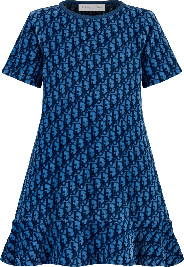 DIOR Kids Kids A Line Dress Blue Dior Oblique Velvet Jacquard Size 13 Years Girl Clothing