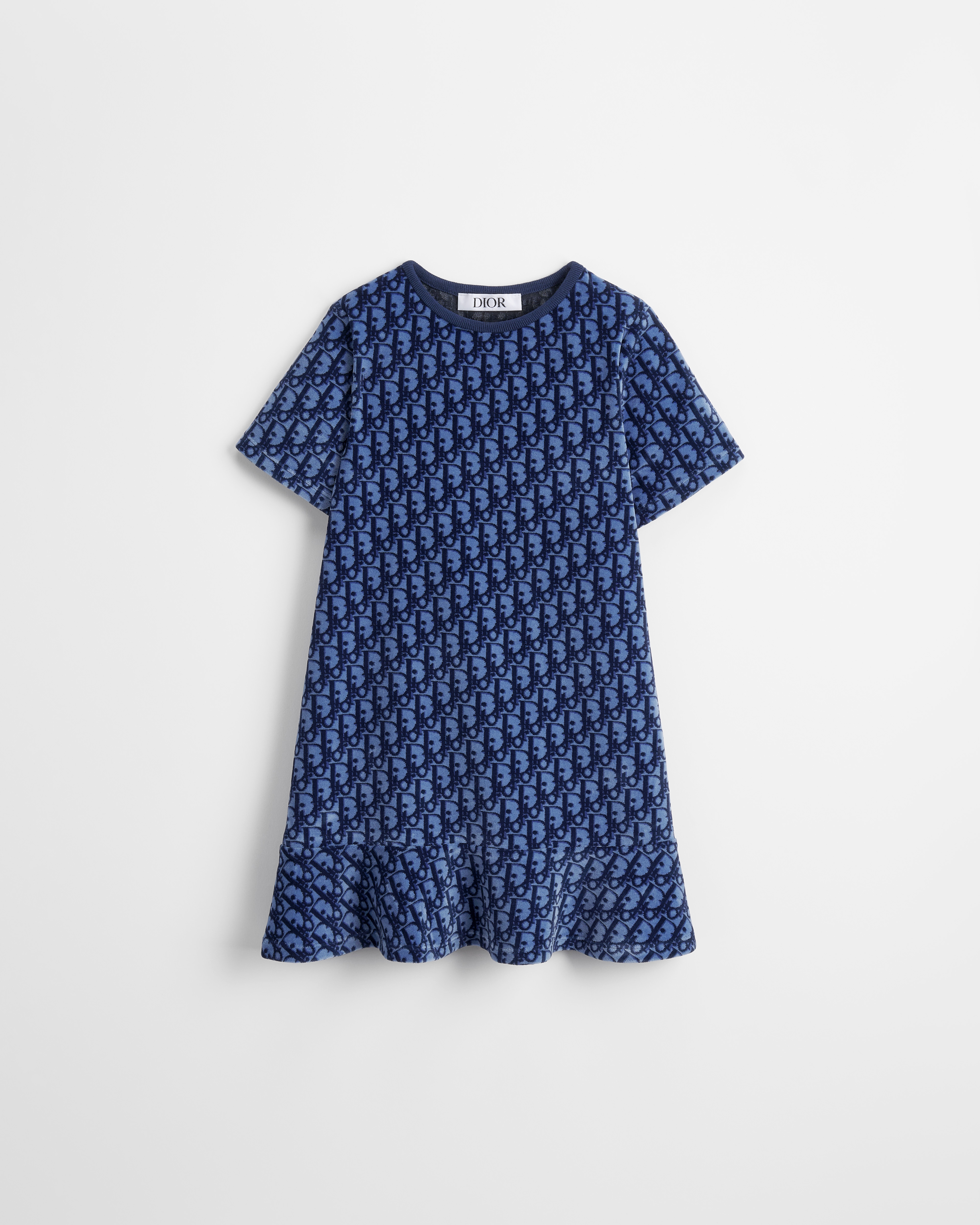 A-Linien-Kleid für Kinder Dior Oblique Samt-Jacquardjersey in Blau E01