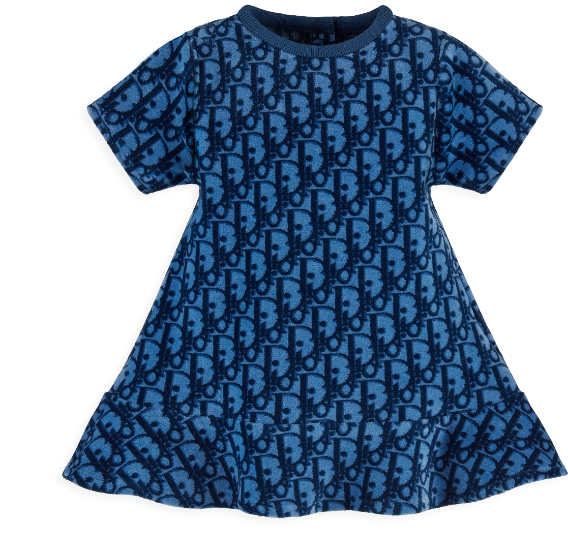 Baby A Line Dress Blue Dior Oblique Velvet Jacquard DIOR