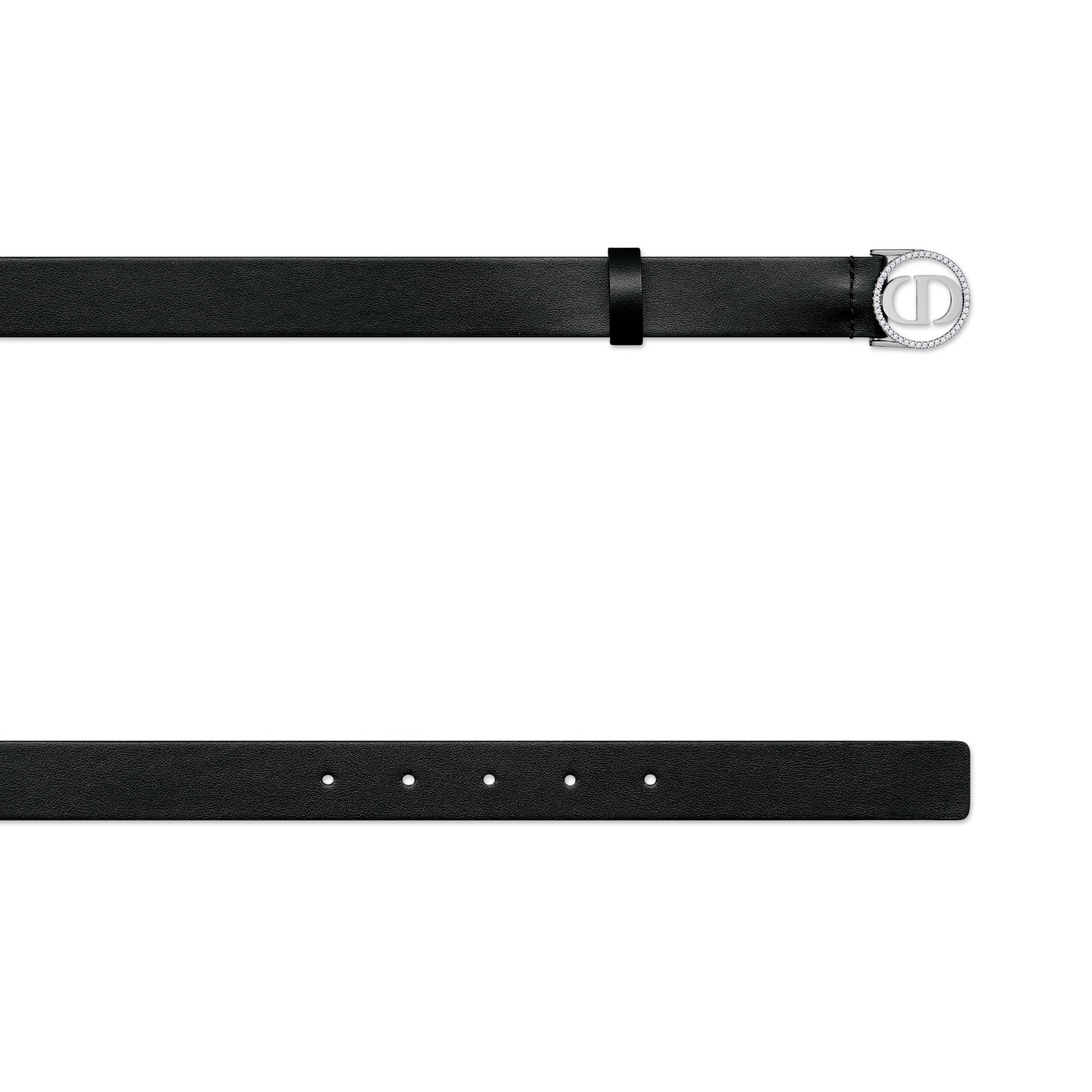 Cinto 30 Montaigne Circled Couro de vitelo liso preto e cristais prateados, 25 mm E06