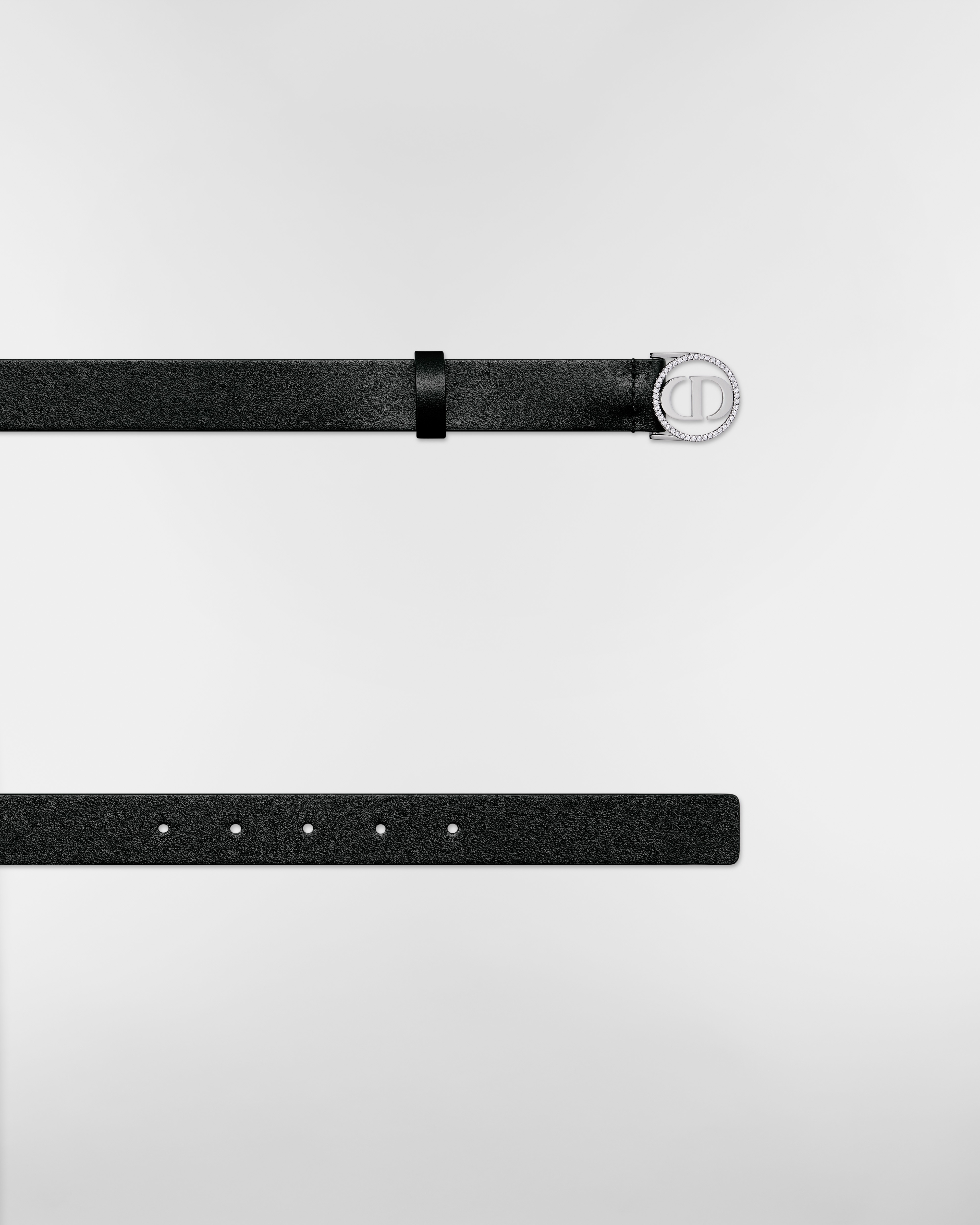 30 Montaigne Circled Belt Black Smooth Calfskin and Silver-Tone Crystals, 25 MM E06