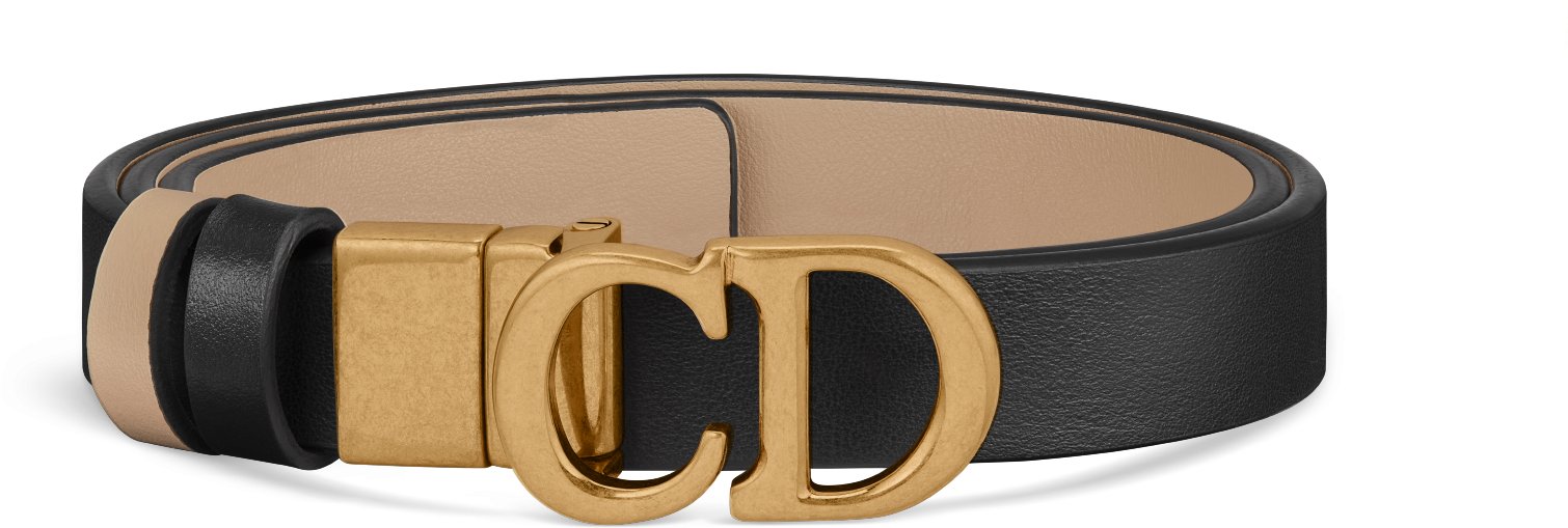 Reversible Saddle Belt Black and Powder Beige Smooth Calfskin, 20 MM | DIOR