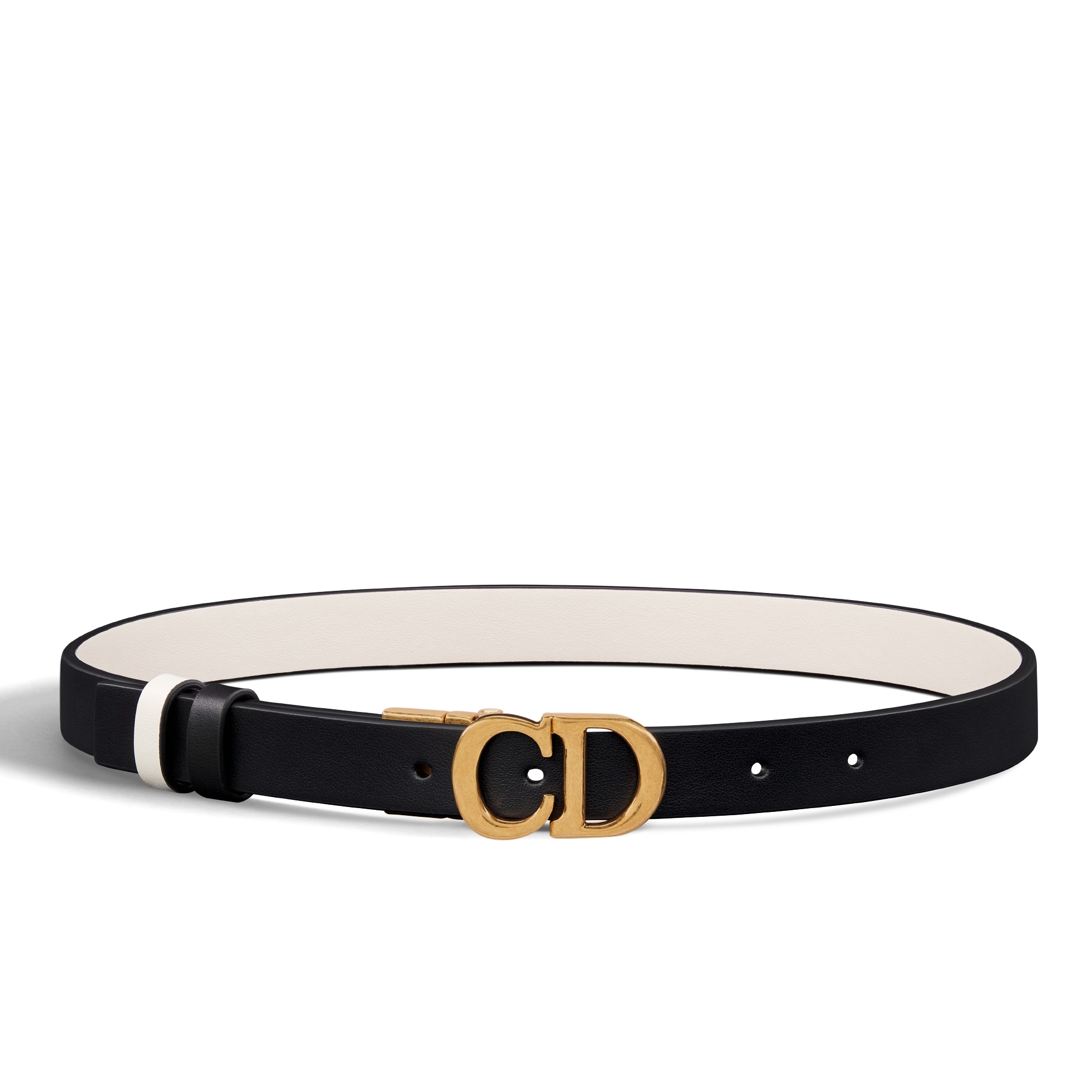 Tweezijdige Saddle-riem Zwart en lattekleurig soepel kalfsleer, 20 mm E01