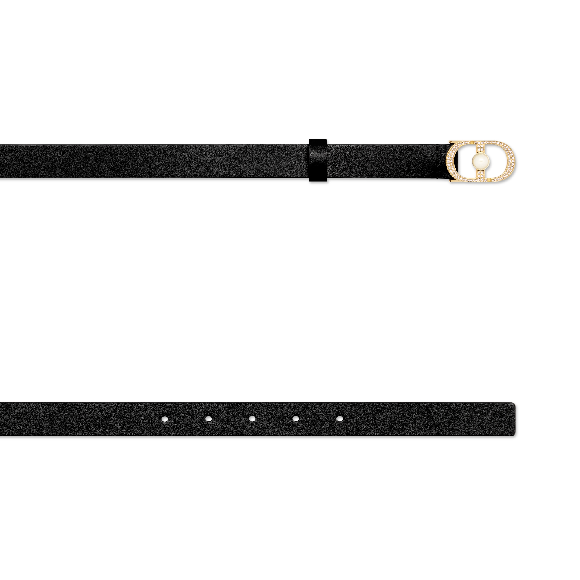 30 Montaigne Jolie Belt Black Smooth Calfskin, White Resin Pearl and Silver-Tone Crystals, 20 MM E06