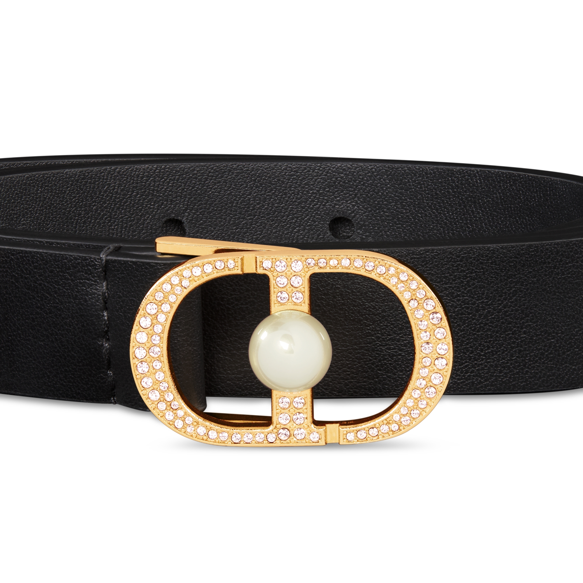 30 Montaigne Jolie Belt Black Smooth Calfskin, White Resin Pearl and Silver-Tone Crystals, 20 MM E09