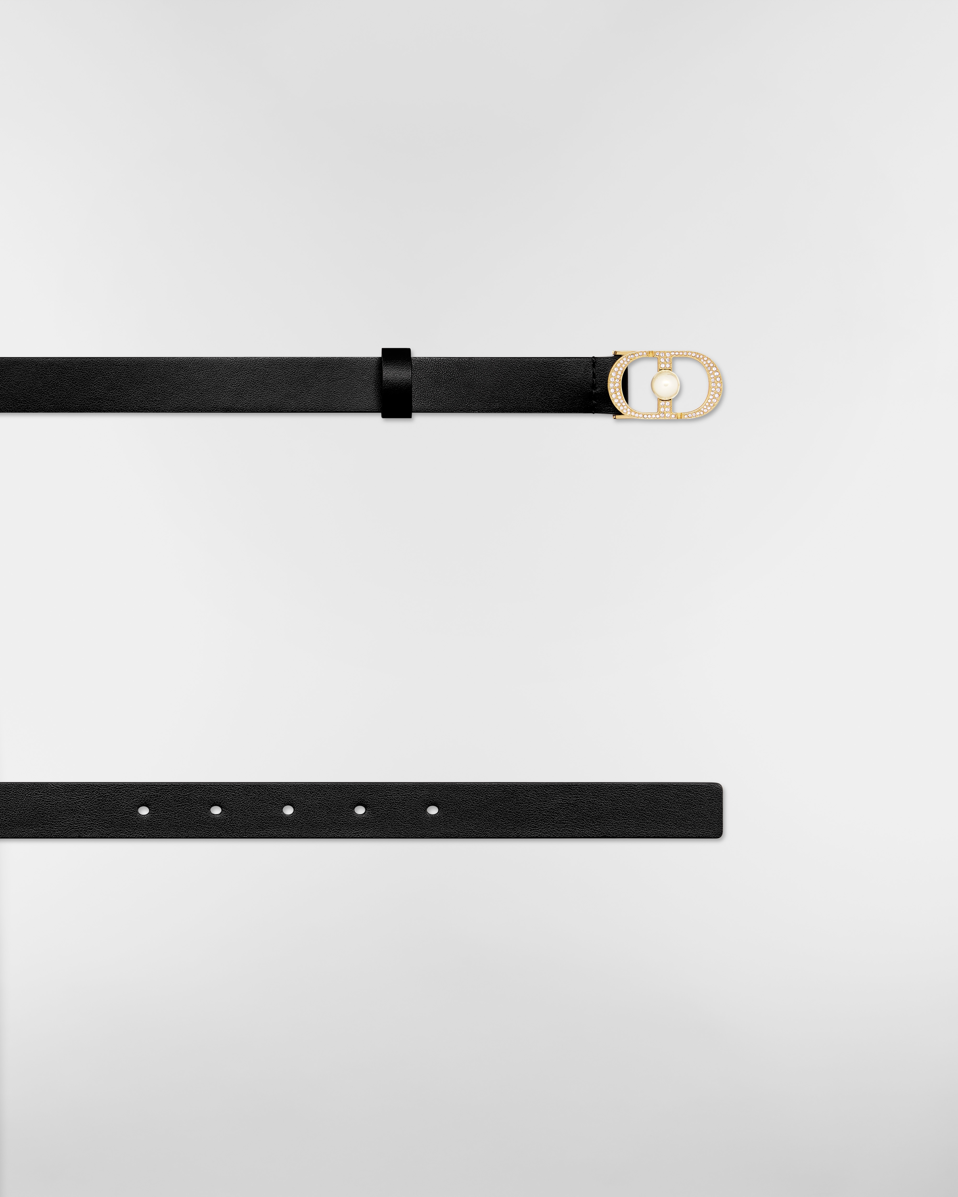 30 Montaigne Jolie Belt Black Smooth Calfskin, White Resin Pearl and Silver-Tone Crystals, 20 MM E06