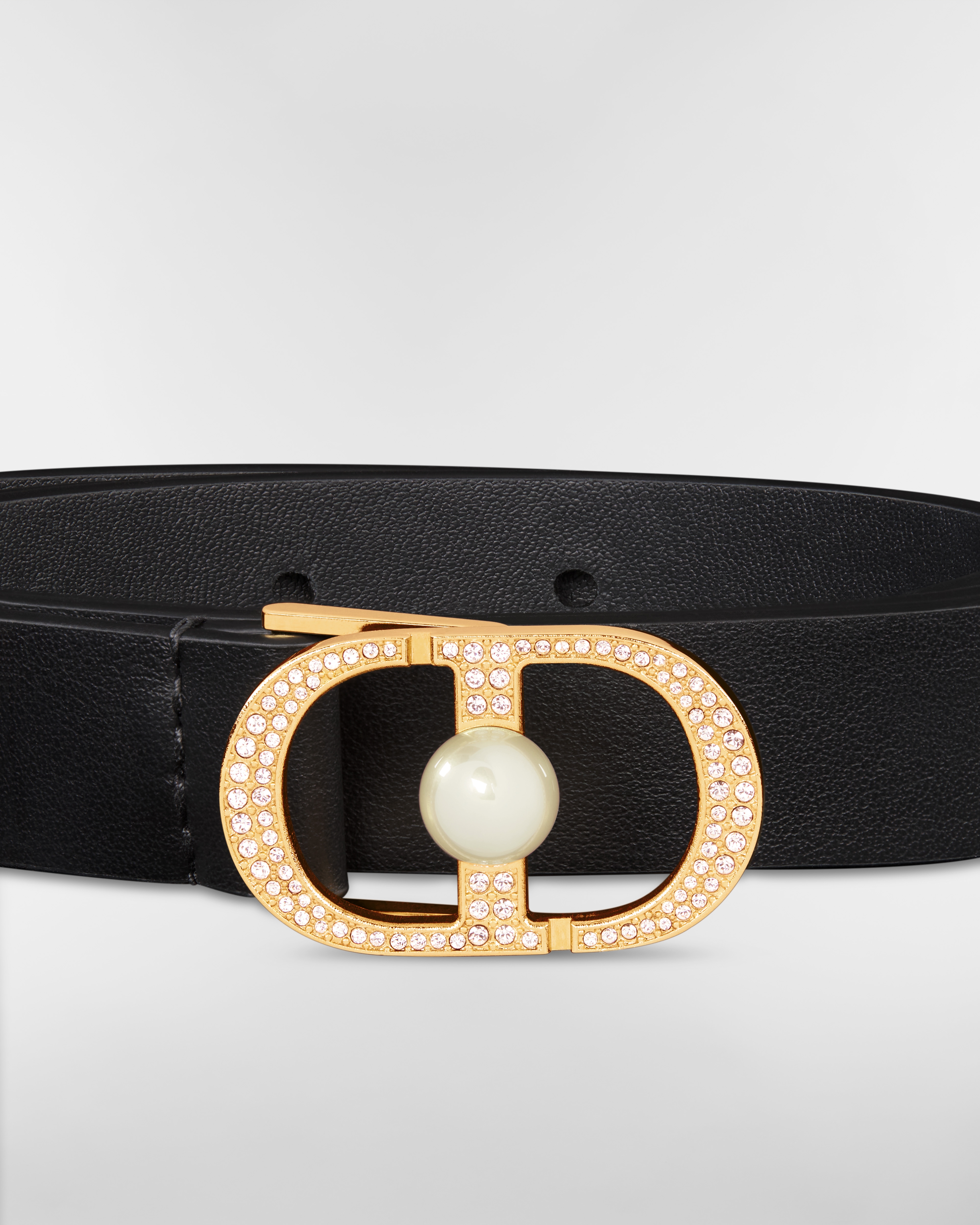 30 Montaigne Jolie Belt Black Smooth Calfskin, White Resin Pearl and Silver-Tone Crystals, 20 MM E09