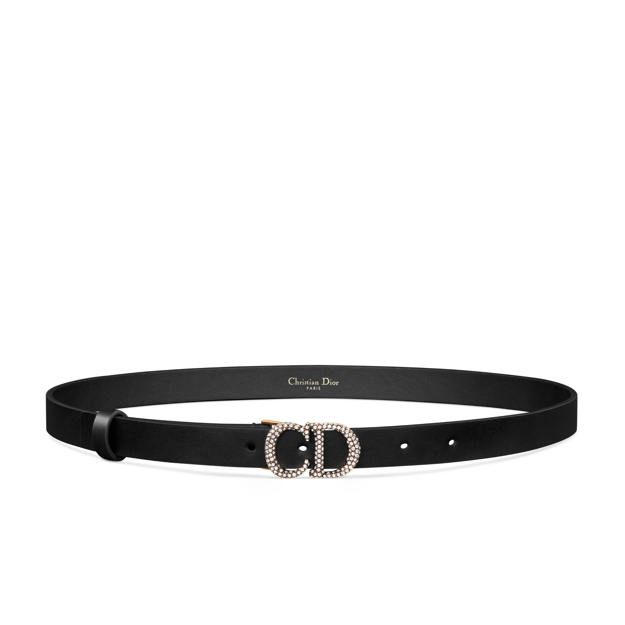 Saddle Belt Black Smooth Calfskin and Silver-Tone Crystals, 20 MM E01