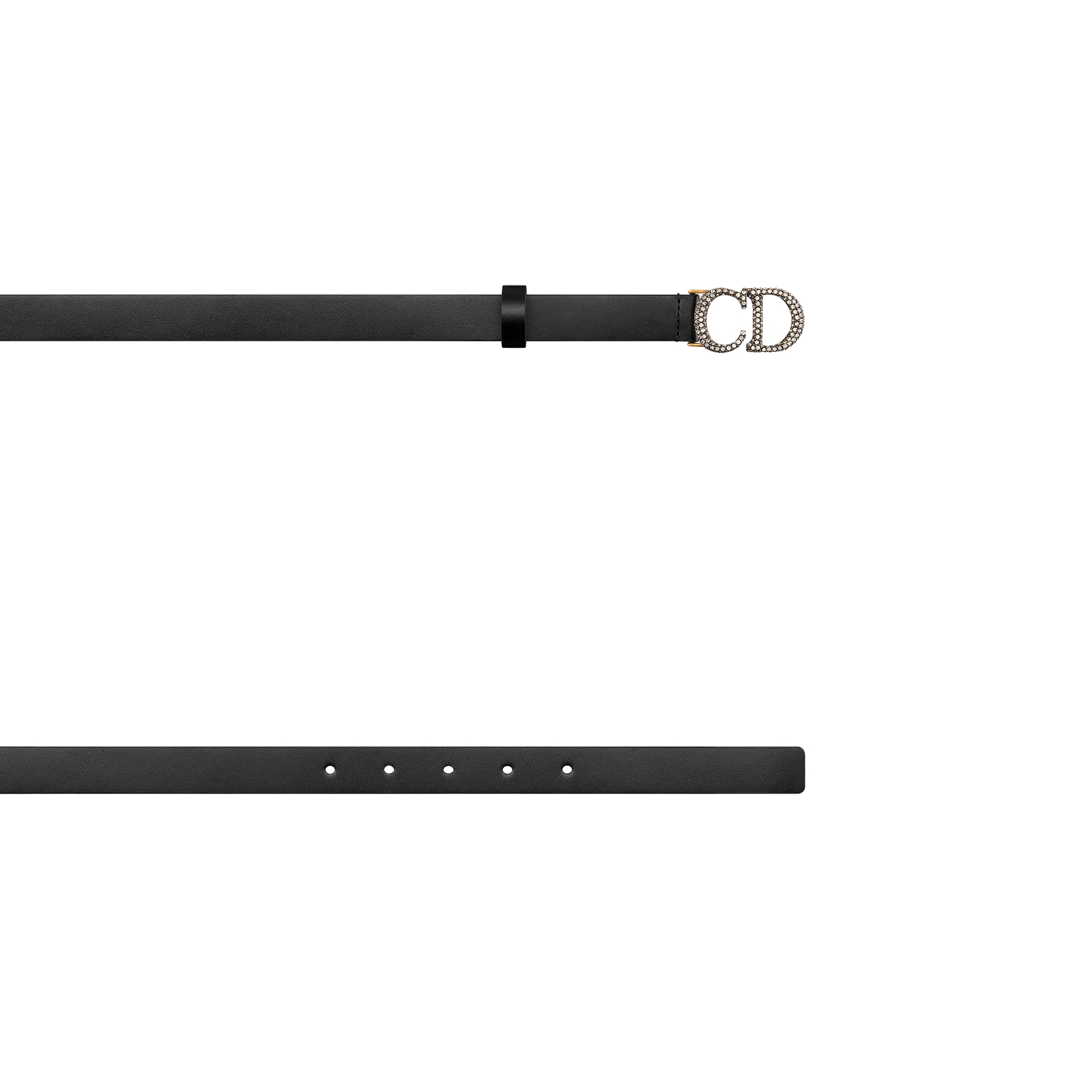 Saddle Belt Black Smooth Calfskin and Silver-Tone Crystals, 20 MM E06