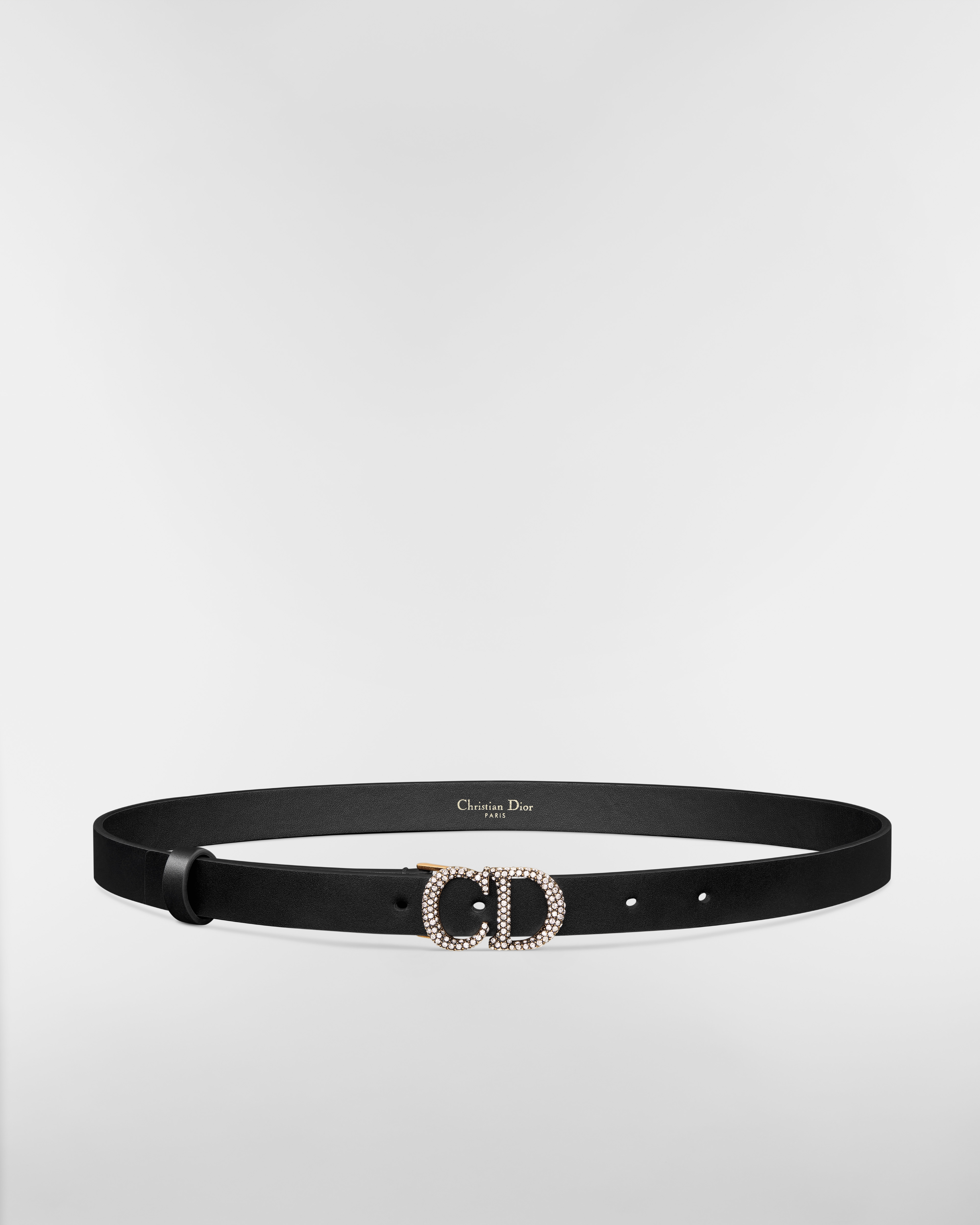 Saddle Belt Black Smooth Calfskin and Silver-Tone Crystals, 20 MM E01