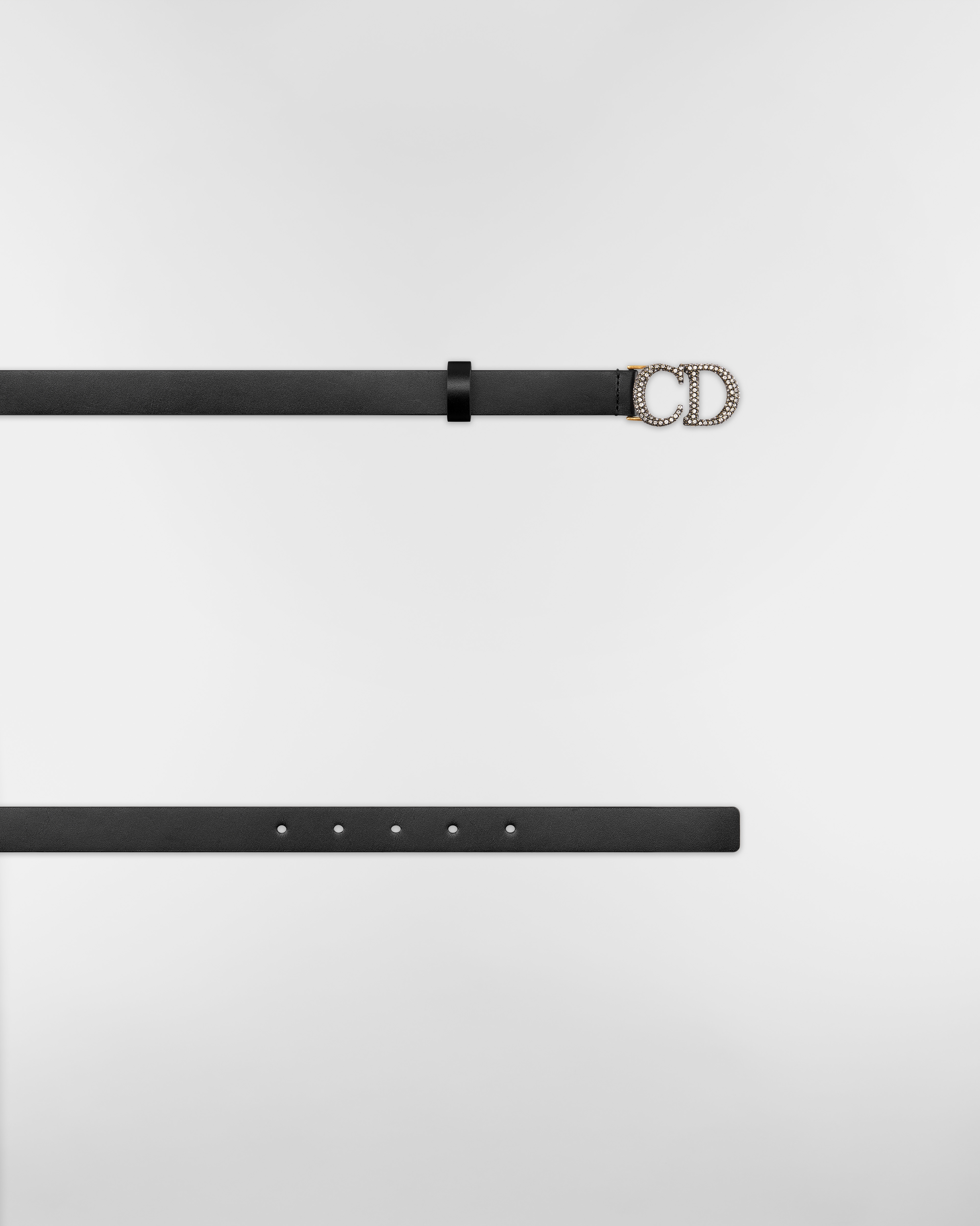 Saddle Belt Black Smooth Calfskin and Silver-Tone Crystals, 20 MM E06