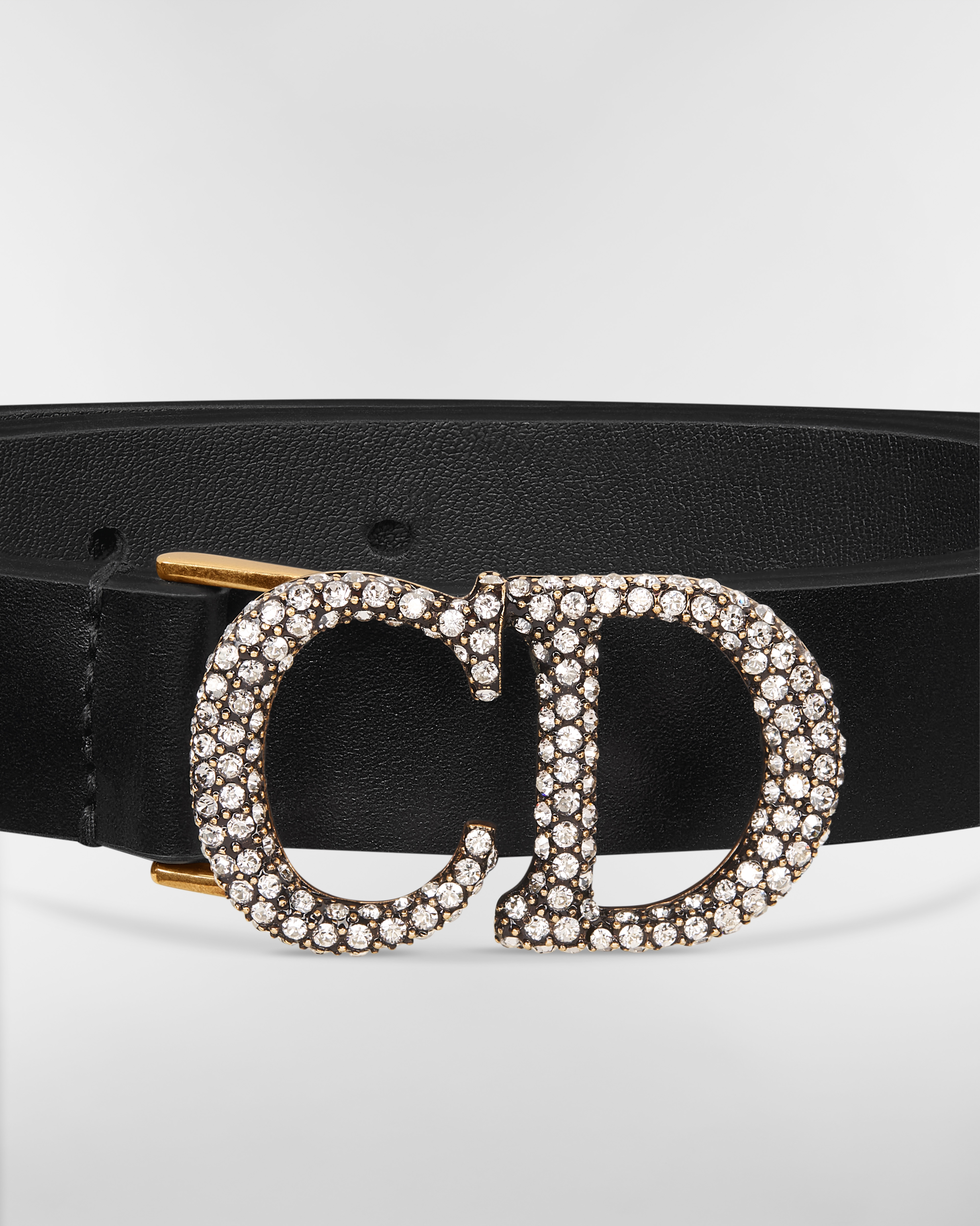 Cinturón Saddle Piel de becerro lisa negra y cristales plateados, 20 mm E09