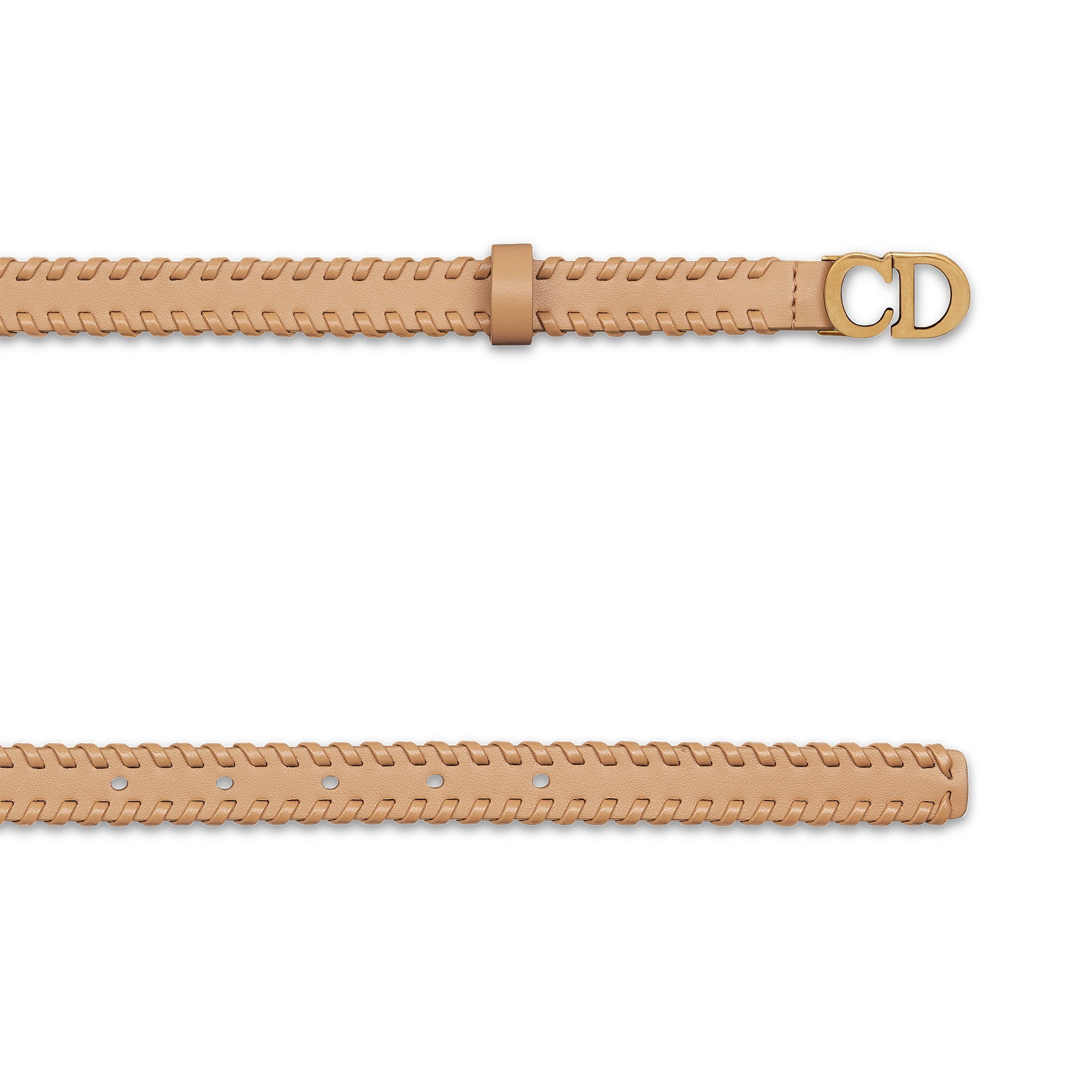 Saddle-riem Soepel lichtgoudkleurig kalfsleer met leren overhandse stiksels, 20 mm E06