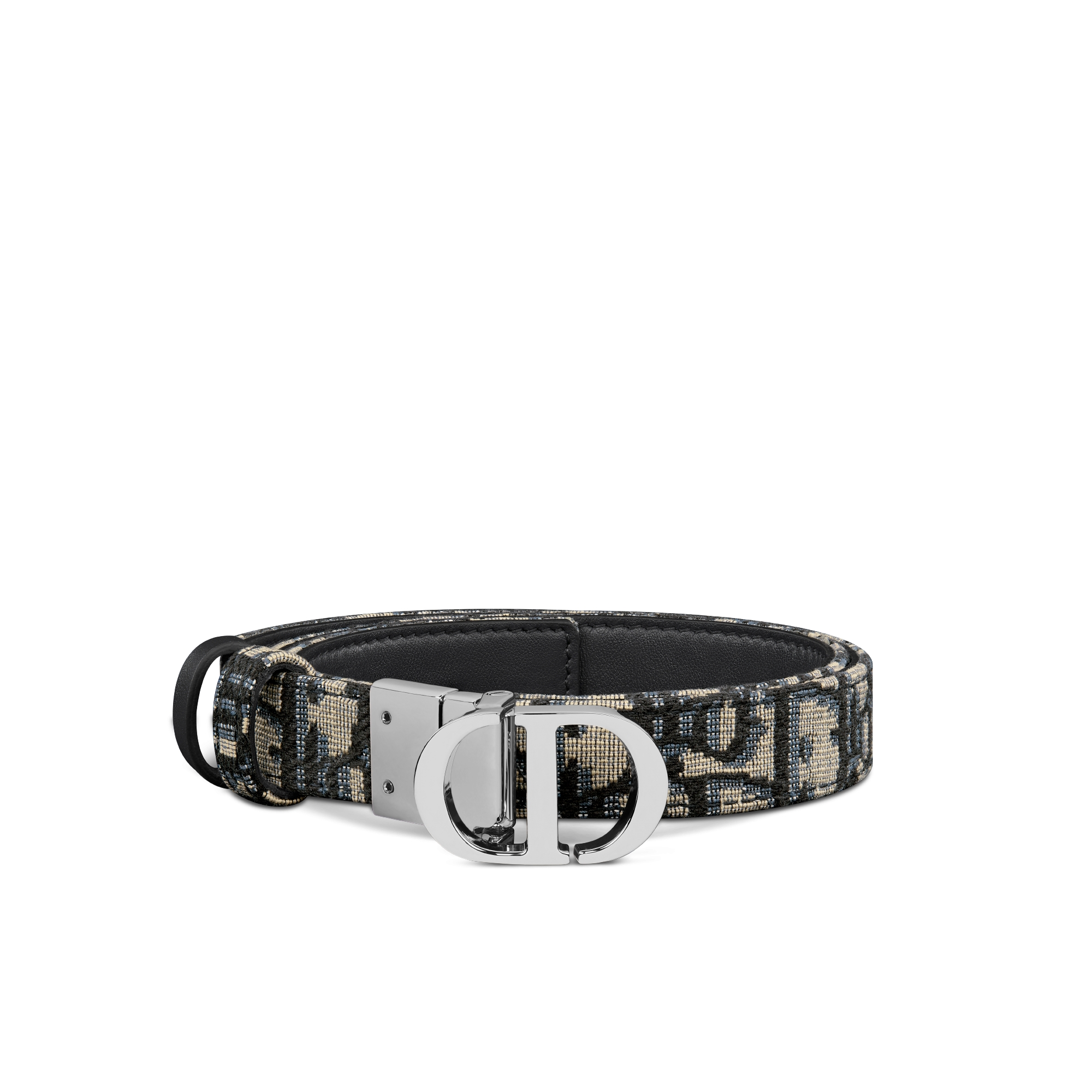 30 Montaigne Reversible Belt Blue Smooth Calfskin and Dior Oblique Jacquard, 20 MM E03