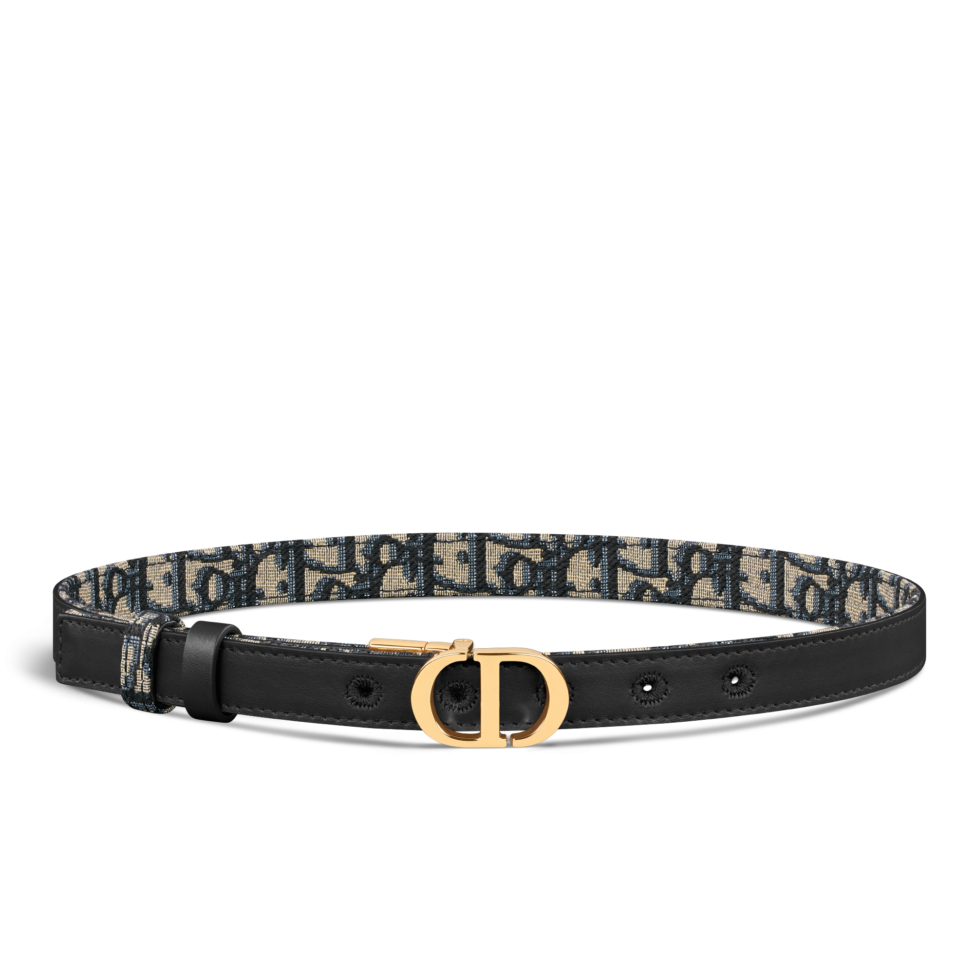 30 Montaigne 雙面皮帶 藍色光滑小牛皮和 Dior Oblique 緹花，20 公釐 E01