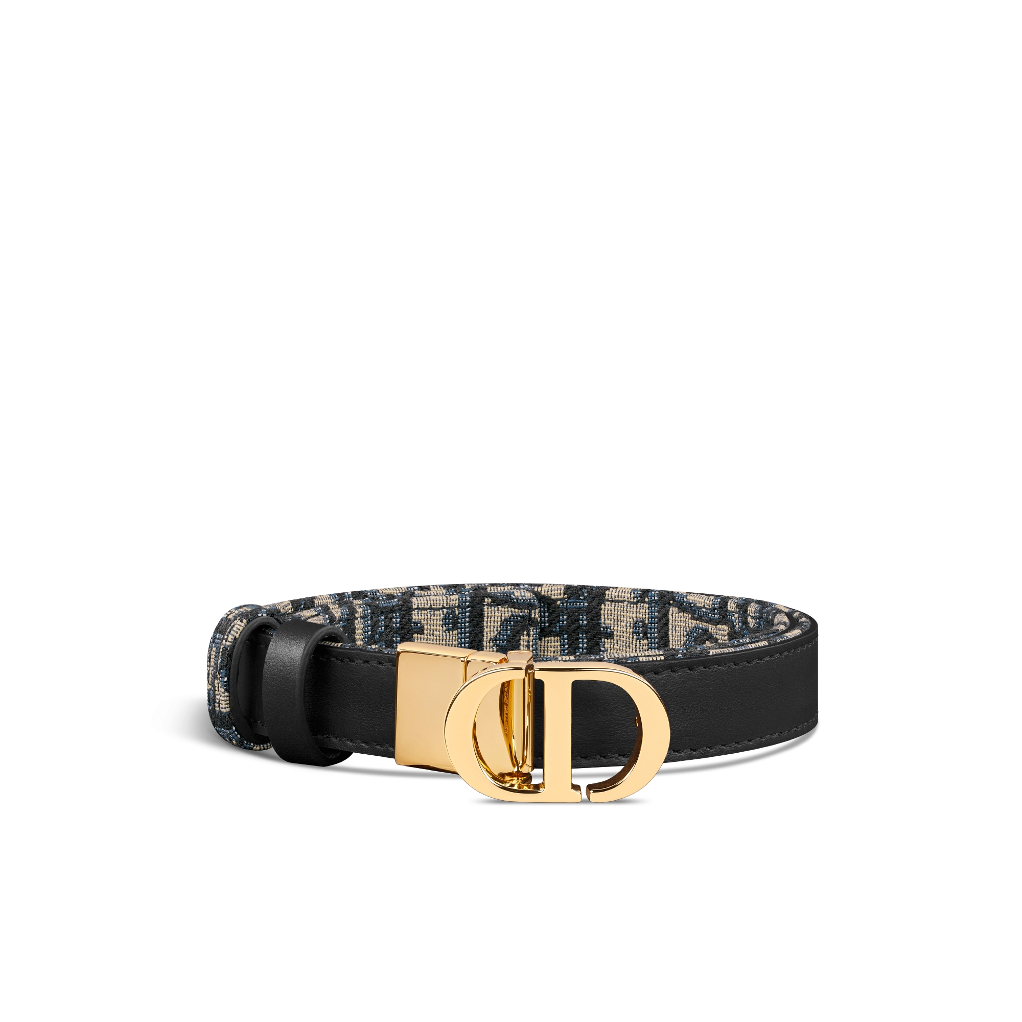 30 Montaigne 雙面皮帶 藍色光滑小牛皮和 Dior Oblique 緹花，20 公釐 E03