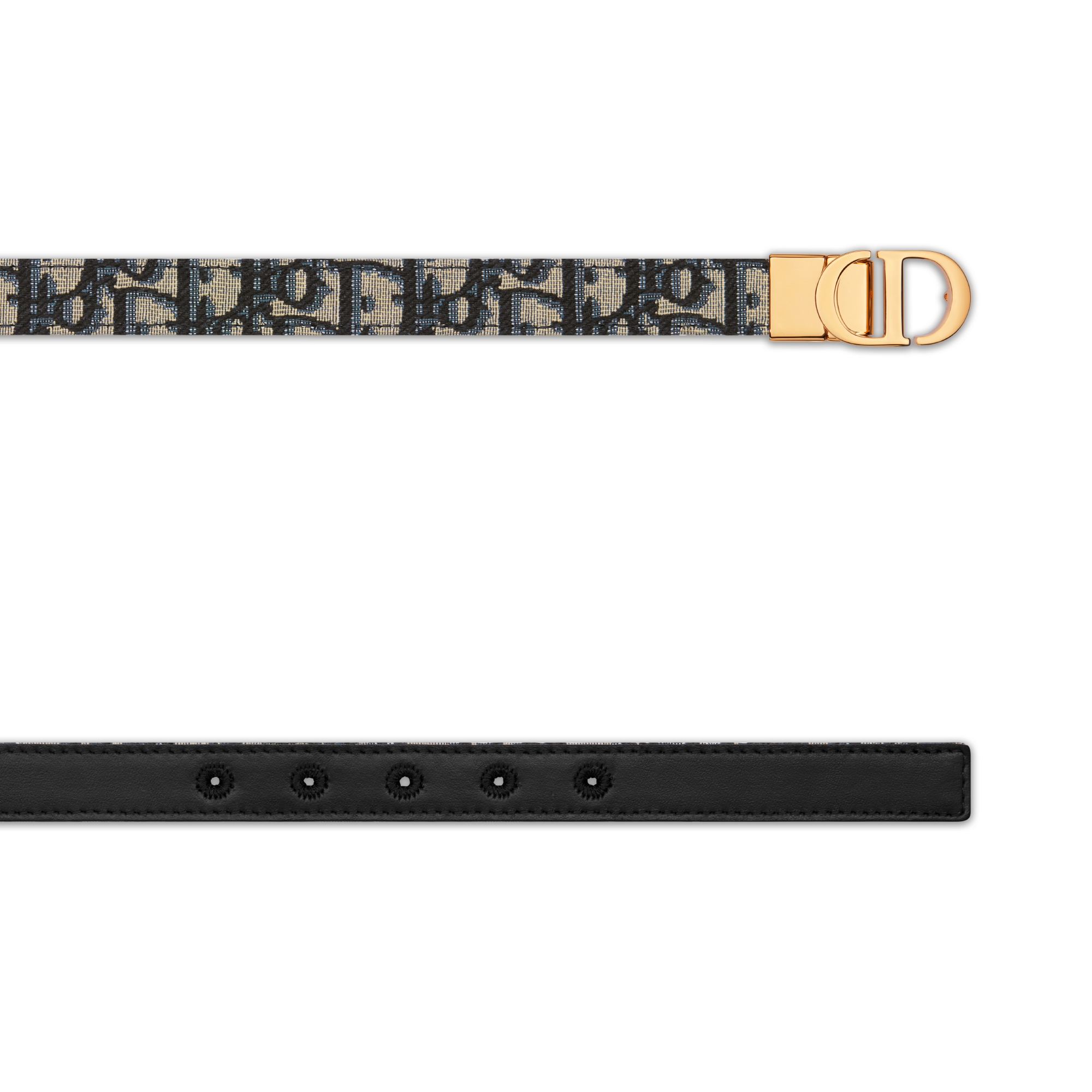 30 Montaigne 雙面皮帶 藍色光滑小牛皮和 Dior Oblique 緹花，20 公釐 E06