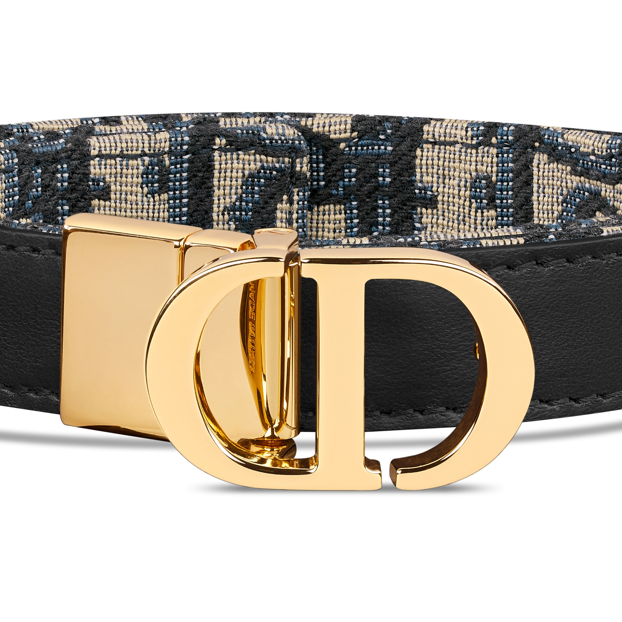 30 Montaigne 雙面皮帶 藍色光滑小牛皮和 Dior Oblique 緹花，20 公釐 E09