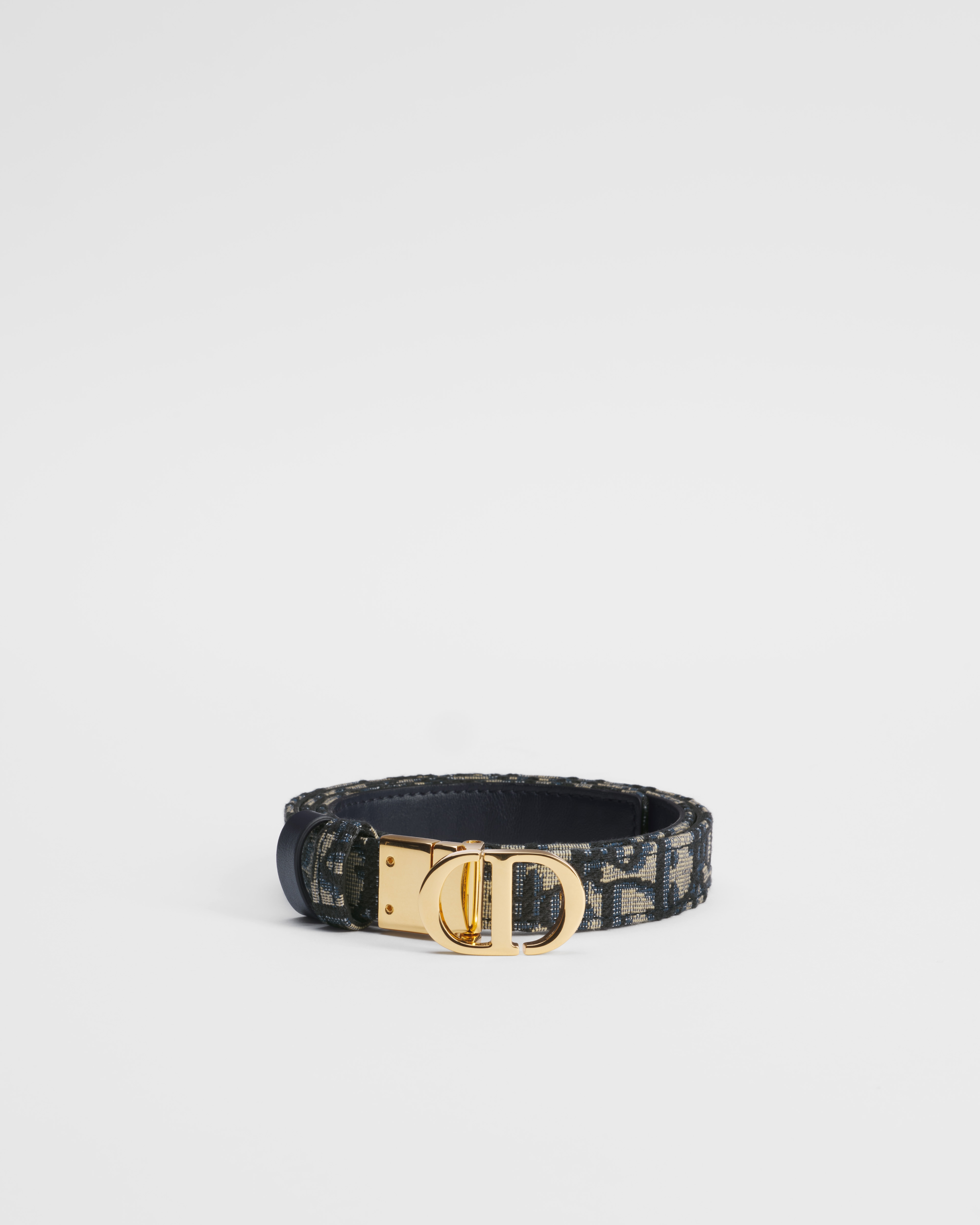 Cinturón reversible 30 Montaigne Piel de becerro lisa y Dior Oblique en jacquard azul, 20 mm E01