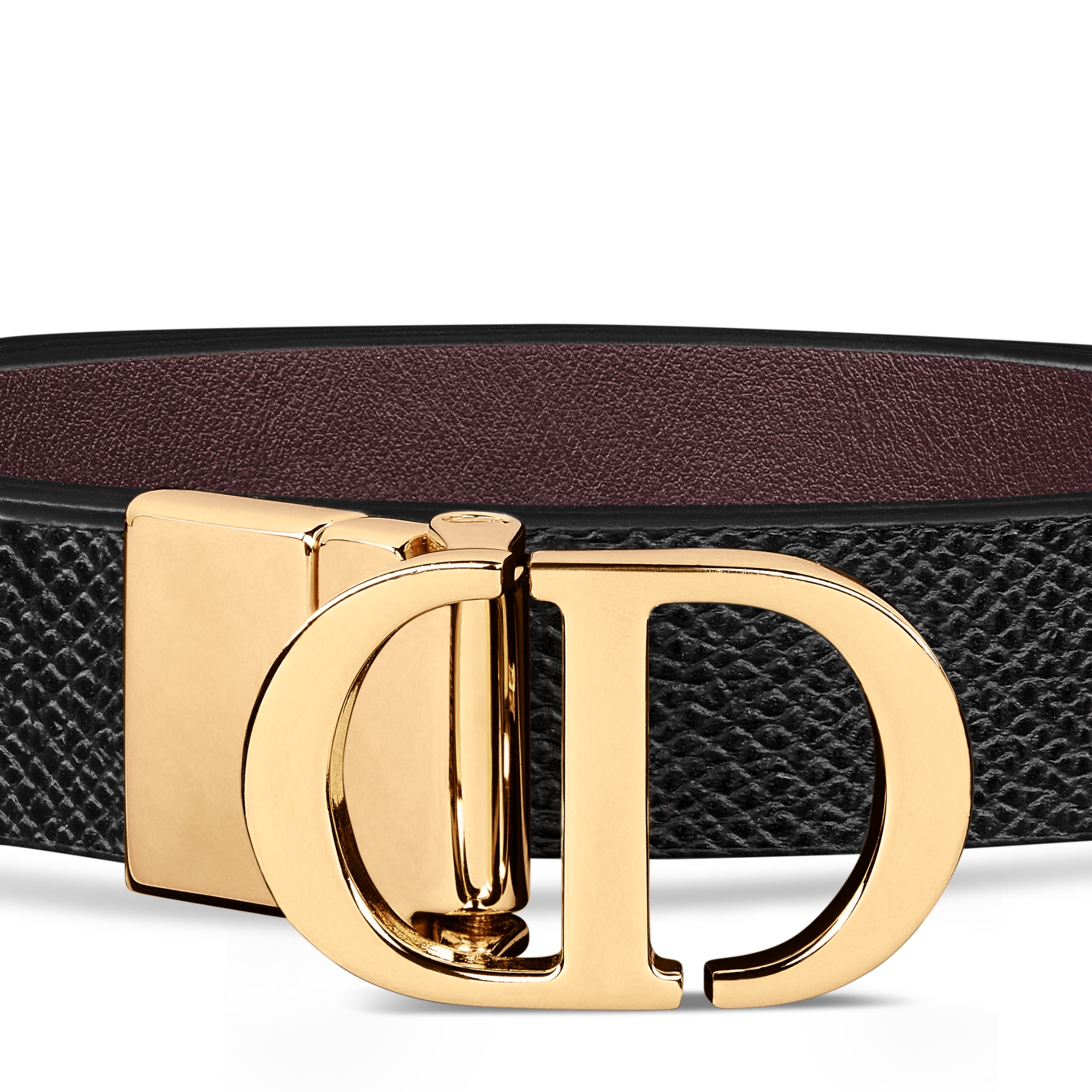 30 Montaigne Reversible Belt Black Grained Calfskin with Burgundy Smooth Calfskin, 20 MM E09