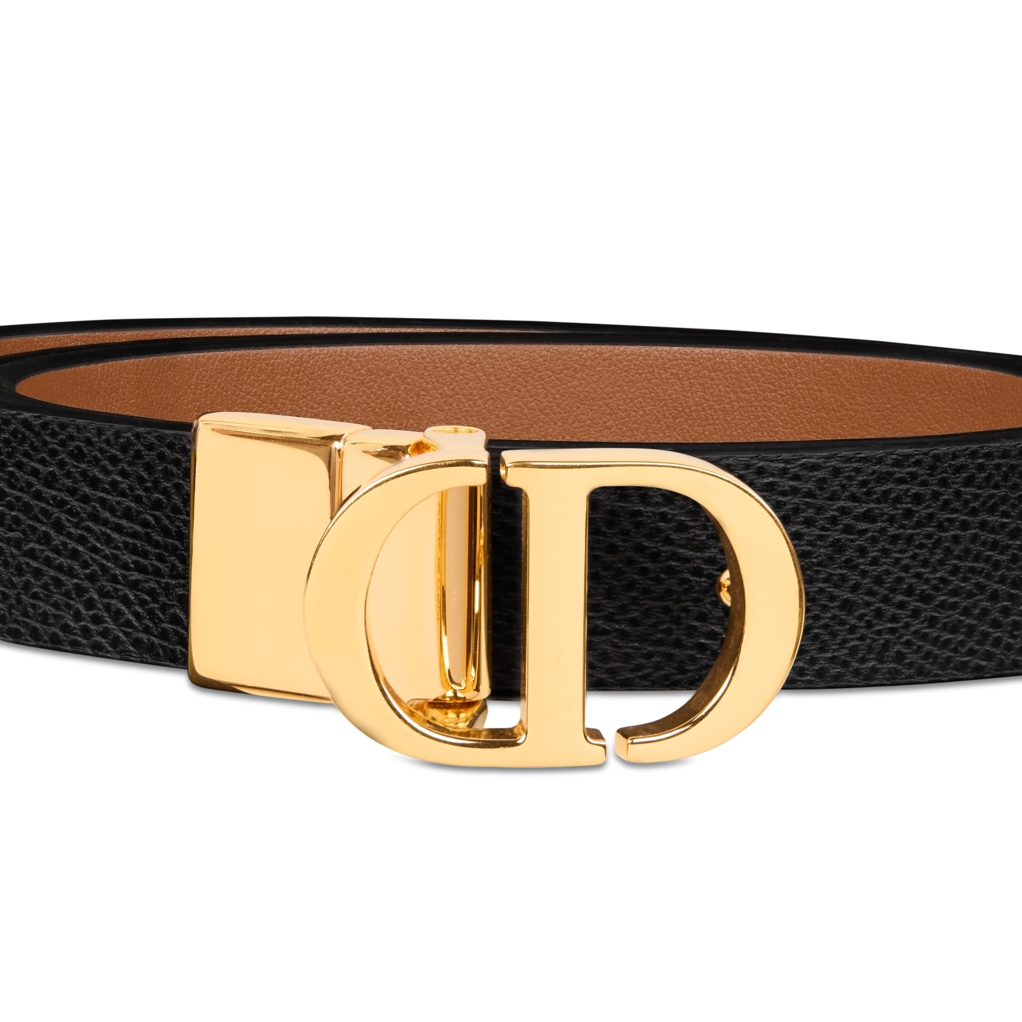 Cinturón reversible 30 Montaigne Piel de becerro graneada negra y piel de becerro lisa marrón coñac, 20 mm E09