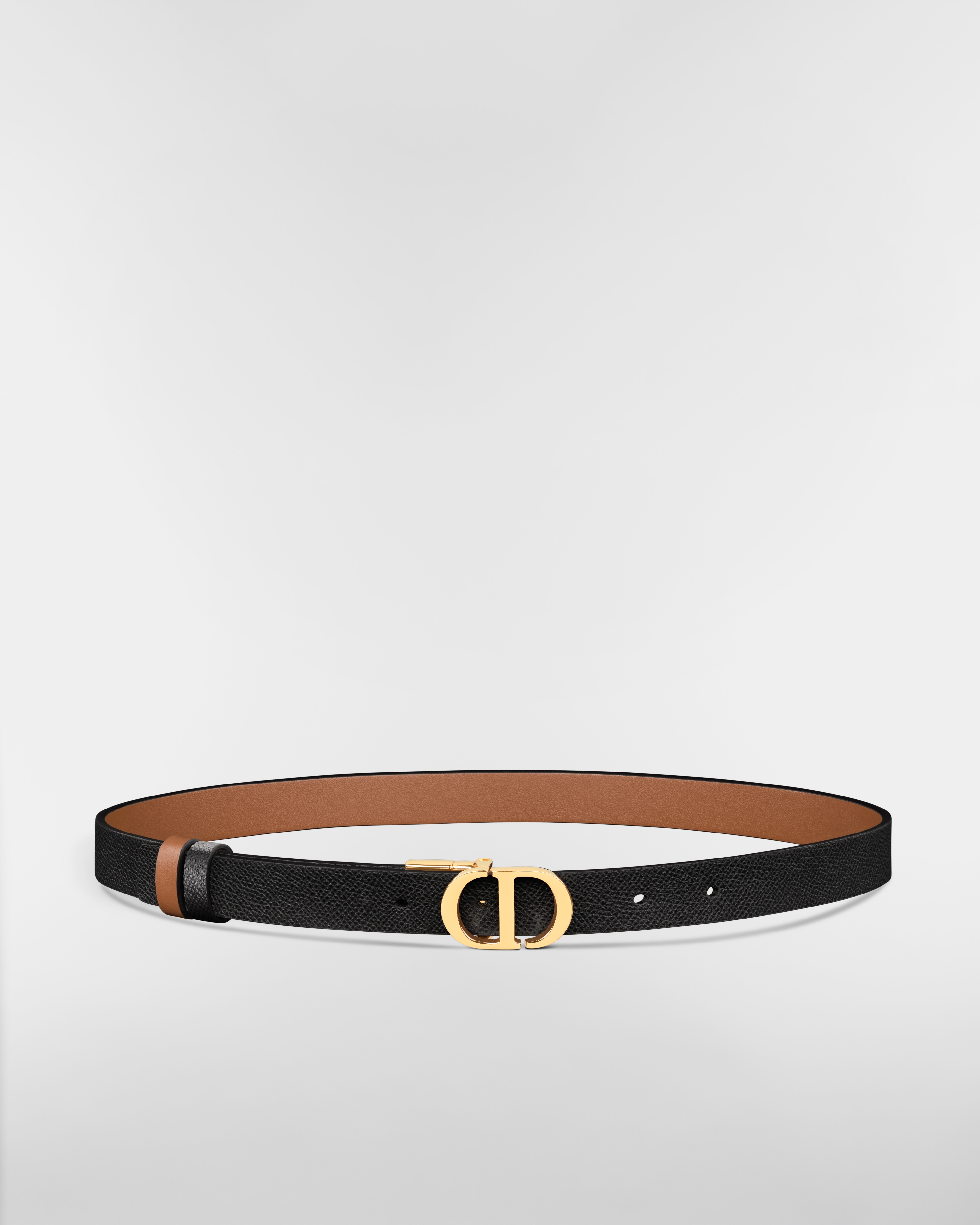 30 Montaigne Reversible Belt Black Grained Calfskin and Cognac Brown Smooth Calfskin, 20 MM E01