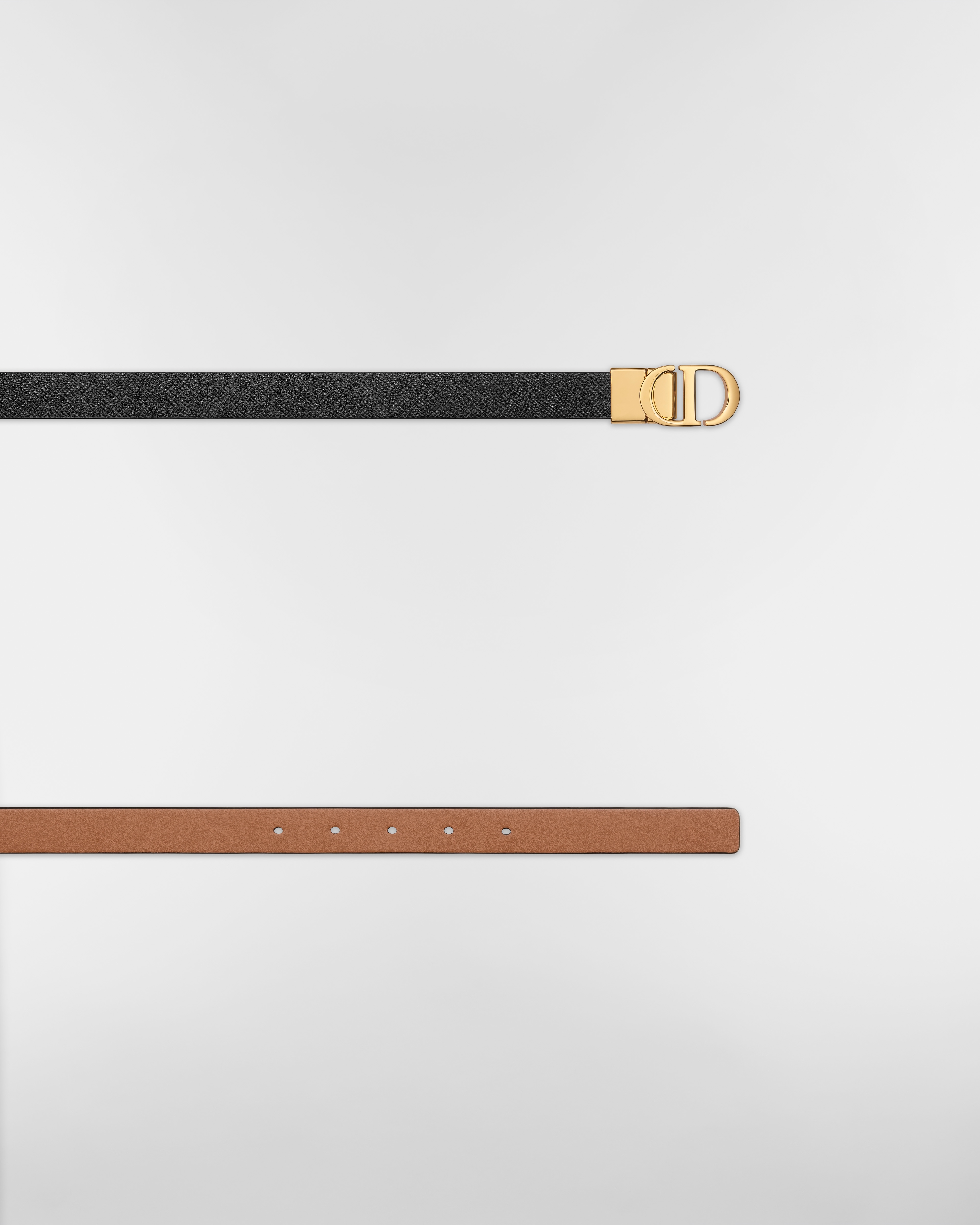 Ceinture 30 Montaigne réversible Cuir de veau grainé noir et cuir de veau lisse couleur cognac, 20 mm E06