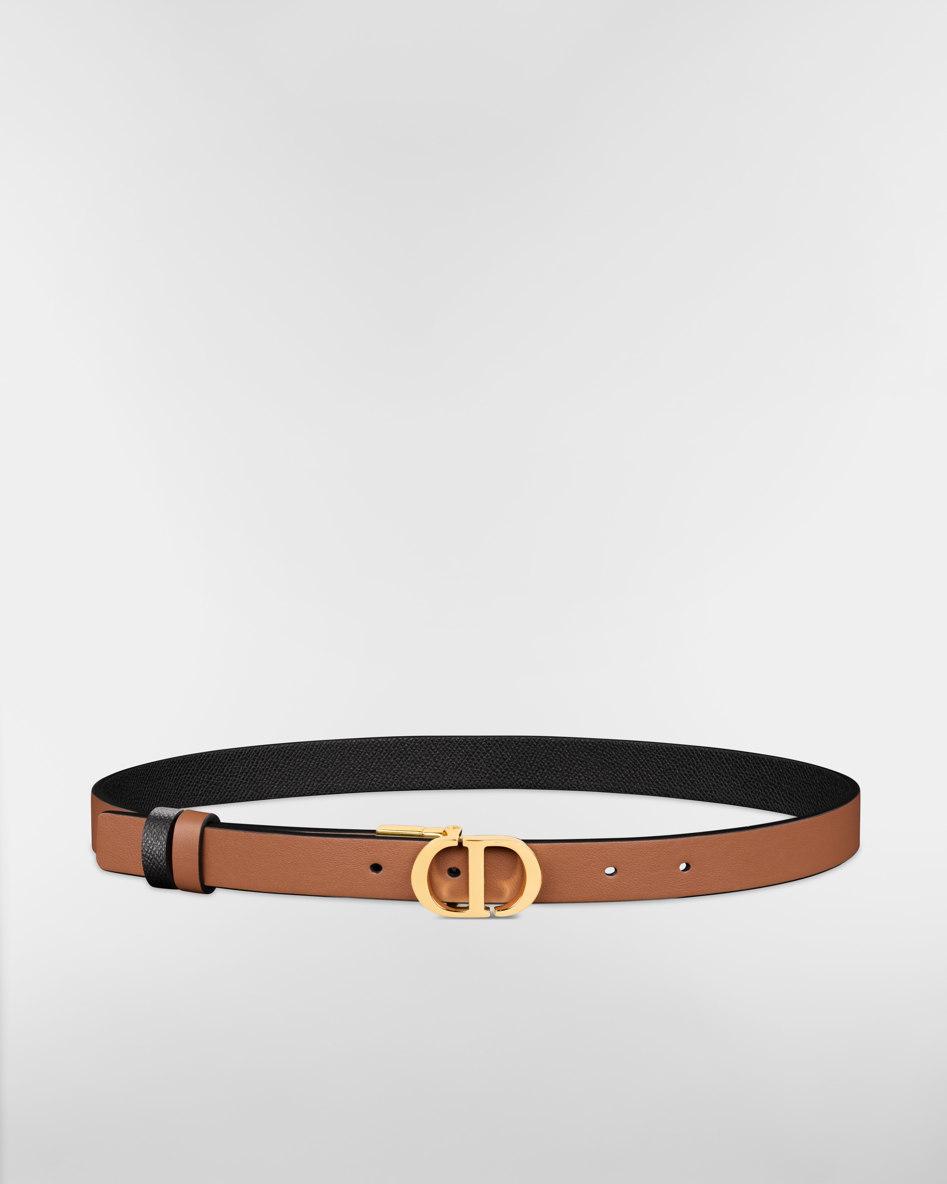 Ceinture 30 Montaigne réversible Cuir de veau grainé noir et cuir de veau lisse couleur cognac, 20 mm E07