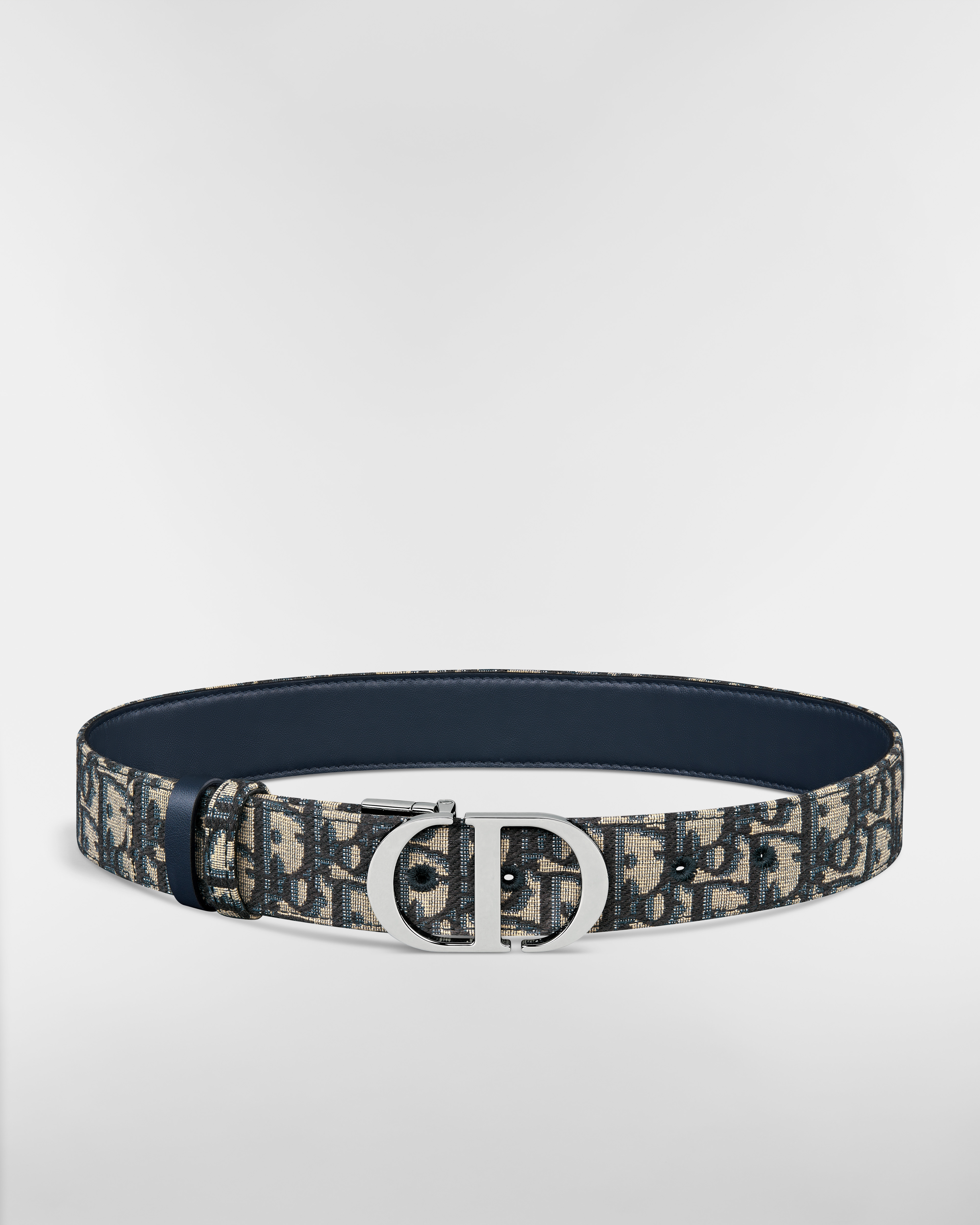 30 Montaigne Reversible Belt Blue Smooth Calfskin and Dior Oblique Jacquard, 35 MM E01