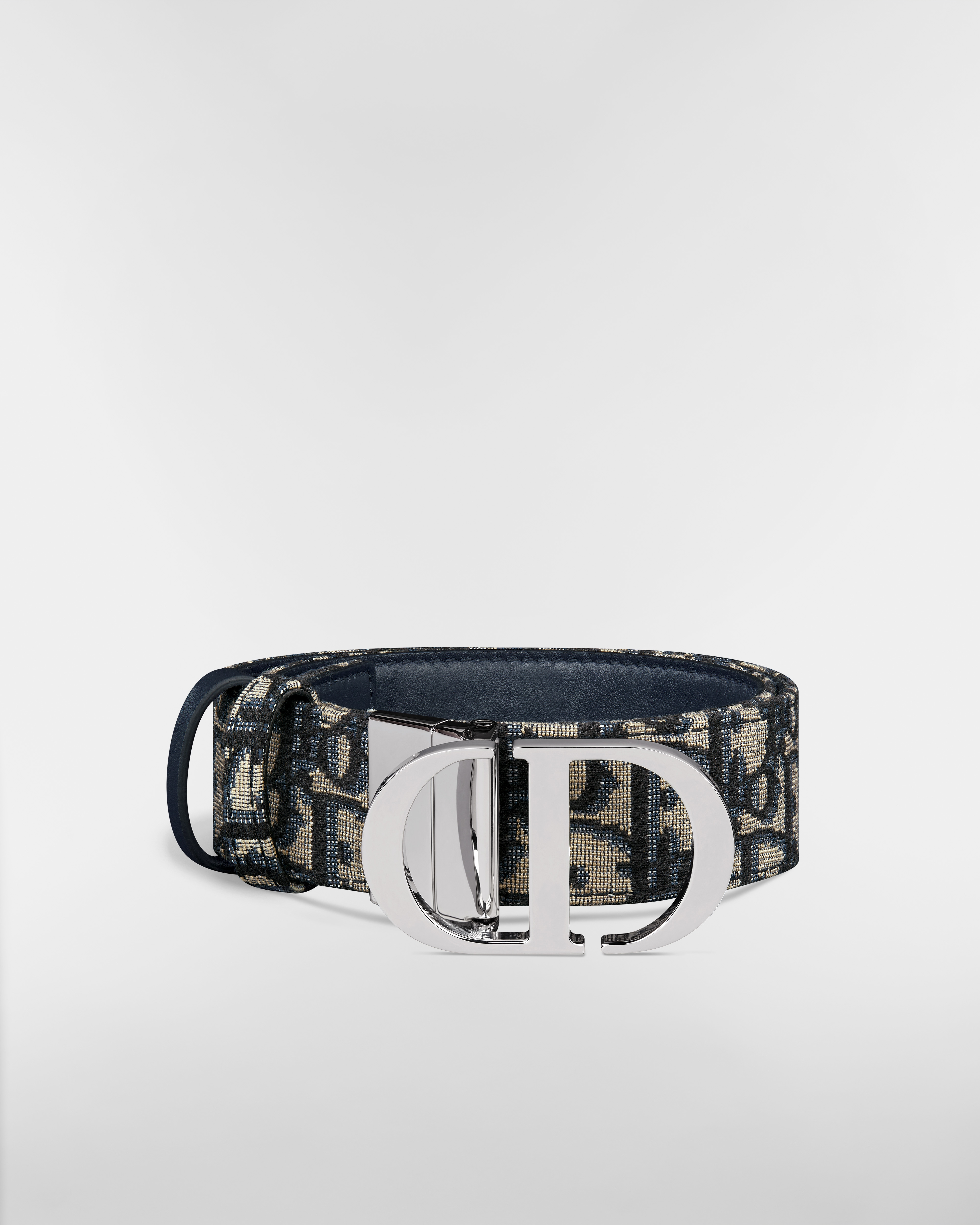 30 Montaigne Reversible Belt Blue Smooth Calfskin and Dior Oblique Jacquard, 35 MM E03