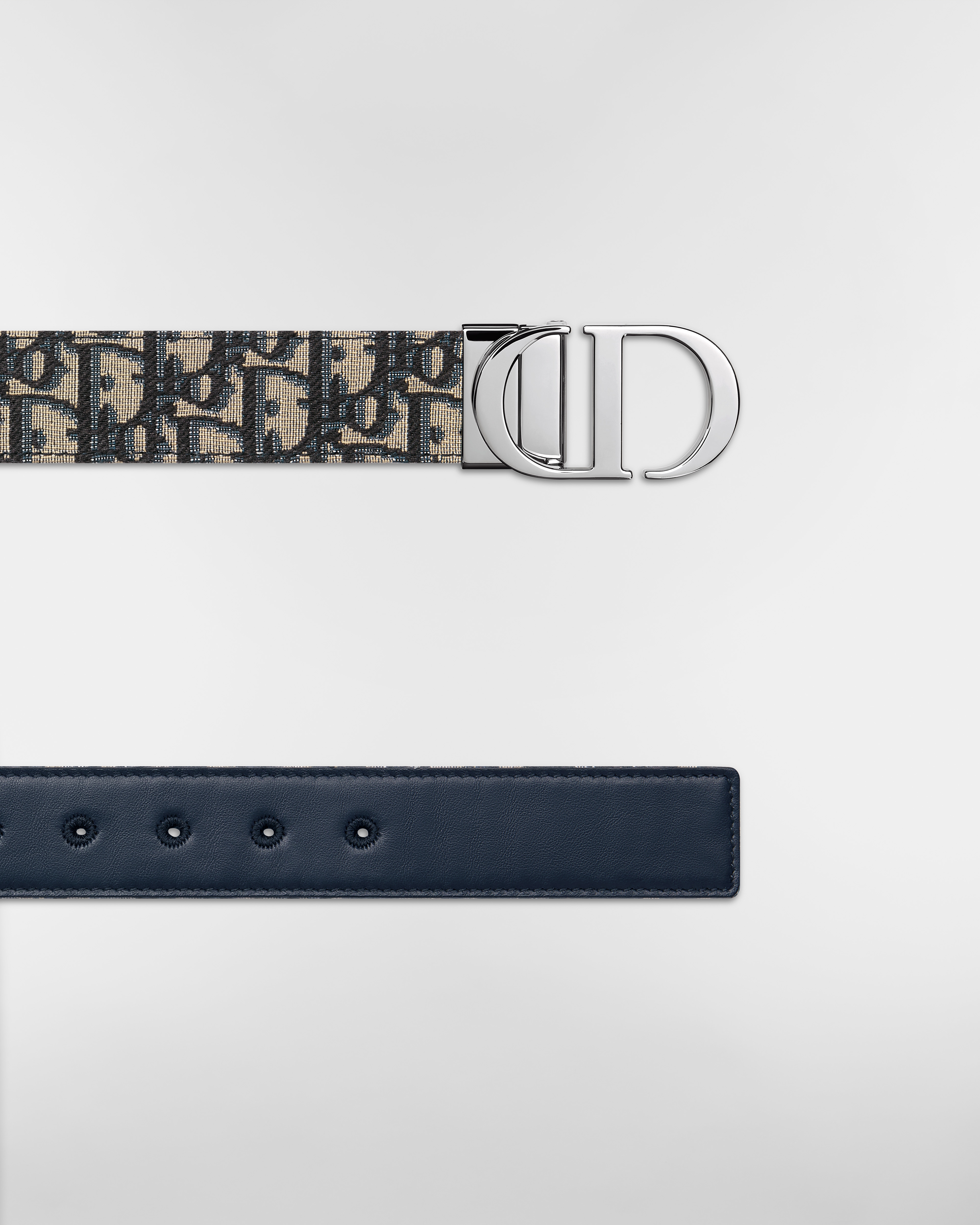 30 Montaigne Reversible Belt Blue Smooth Calfskin and Dior Oblique Jacquard, 35 MM E06