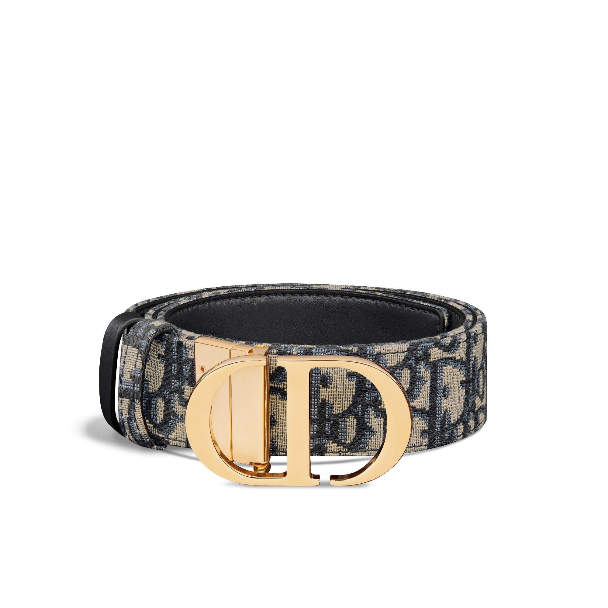 Ceinture 30 Montaigne réversible Cuir de veau lisse et toile jacquard Dior Oblique bleus, 35 mm E03