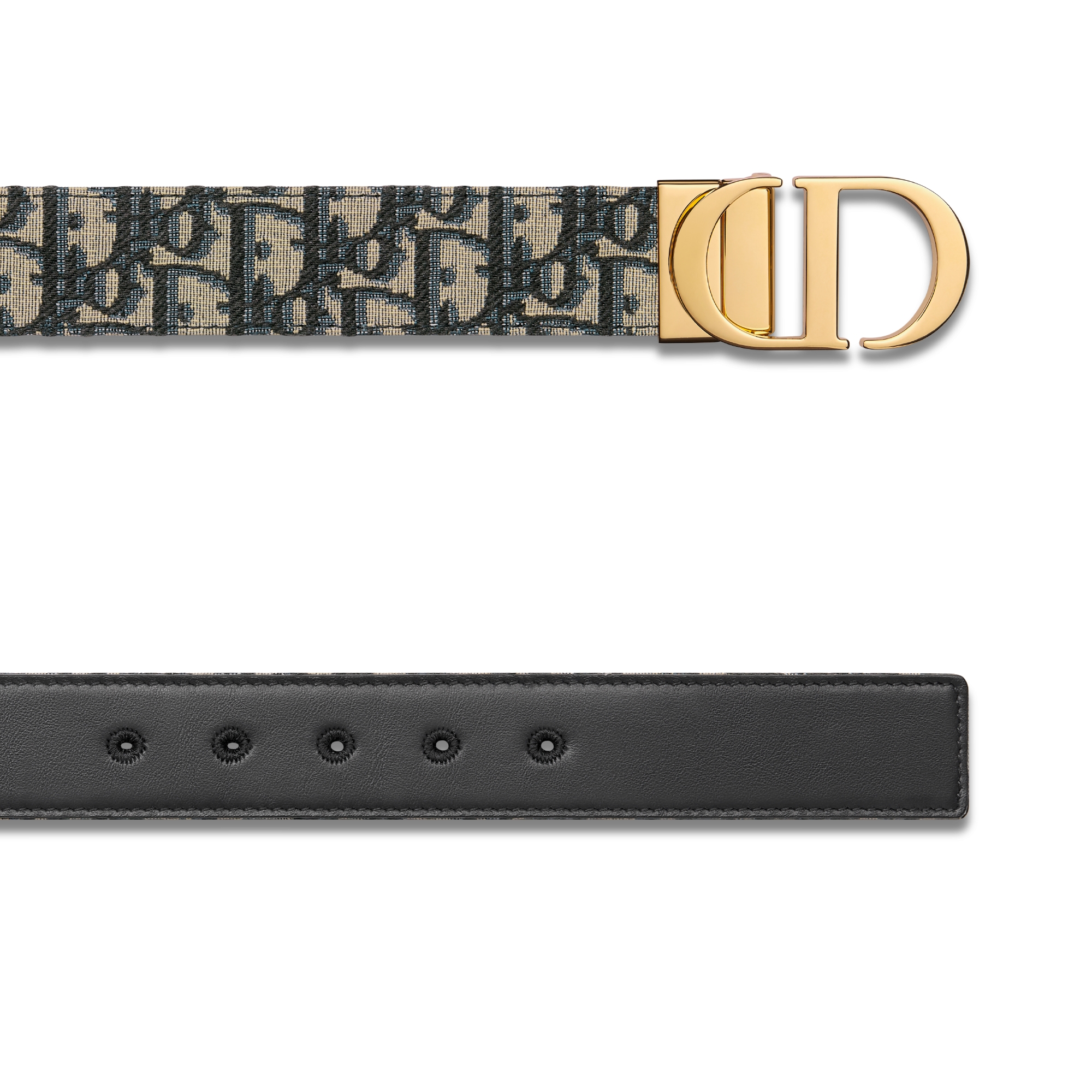 Ceinture 30 Montaigne réversible Cuir de veau lisse et toile jacquard Dior Oblique bleus, 35 mm E06