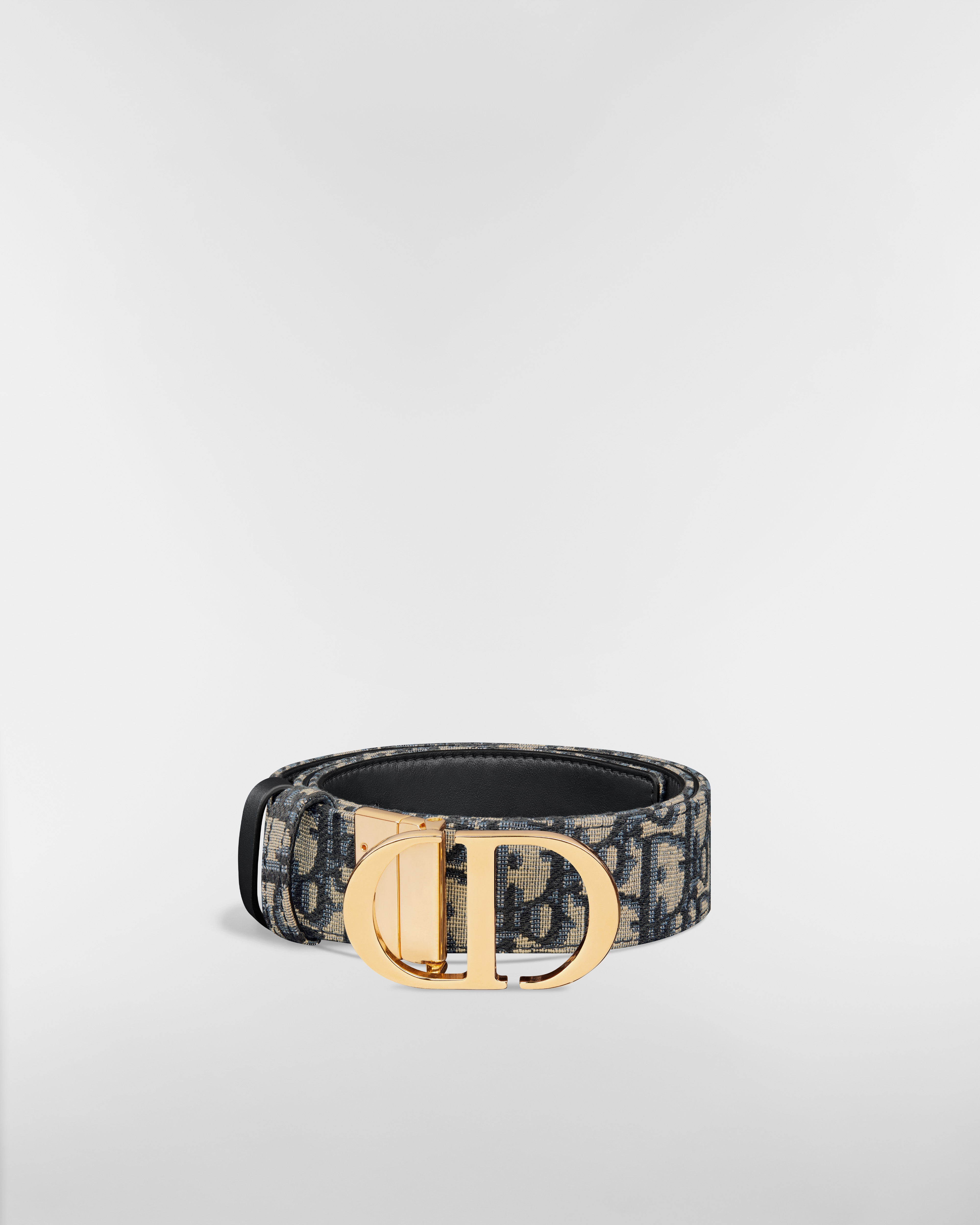 Cintura reversibile 30 Montaigne Pelle di vitello liscia e jacquard Dior Oblique blu, 35 mm E03