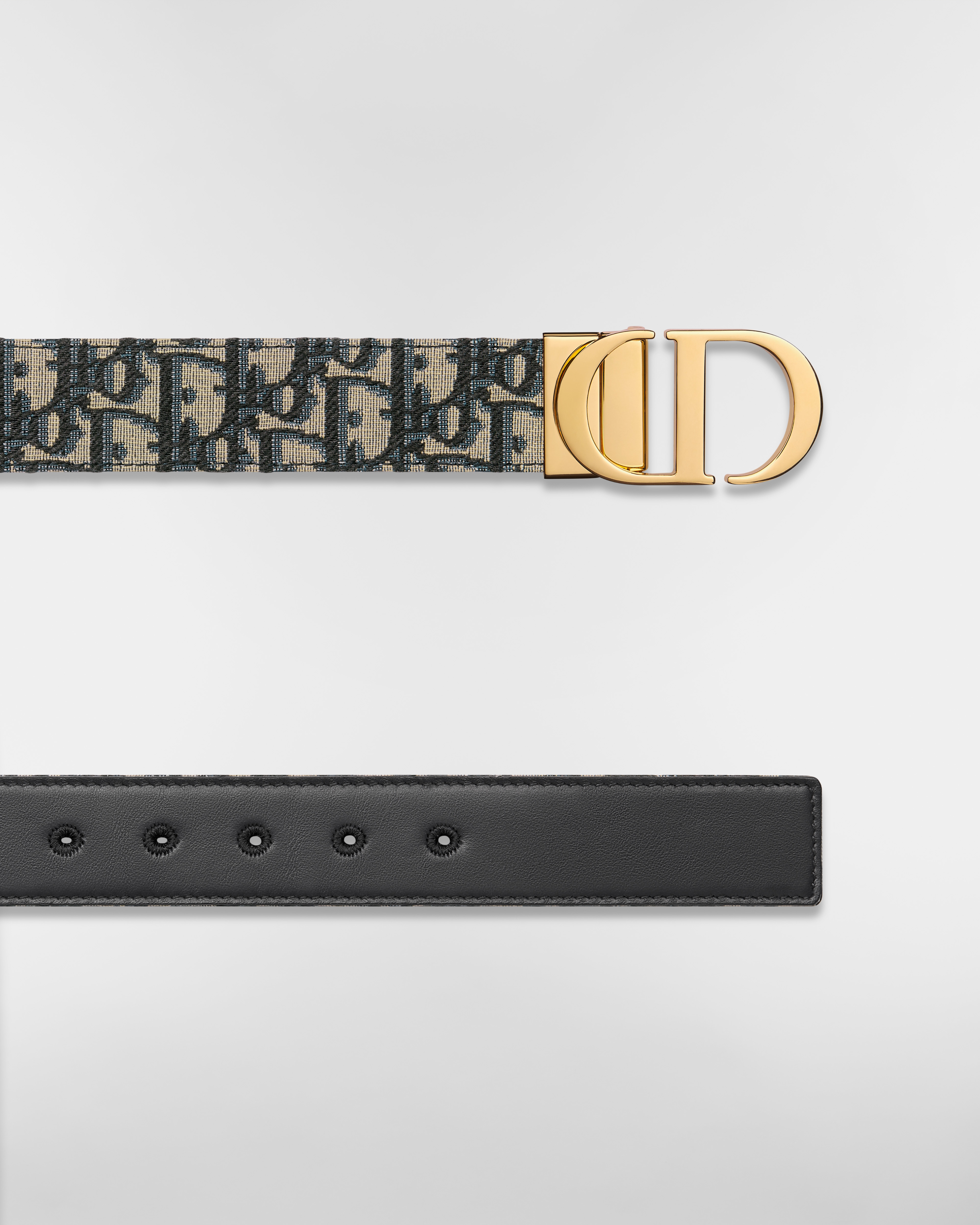 Cintura reversibile 30 Montaigne Pelle di vitello liscia e jacquard Dior Oblique blu, 35 mm E06