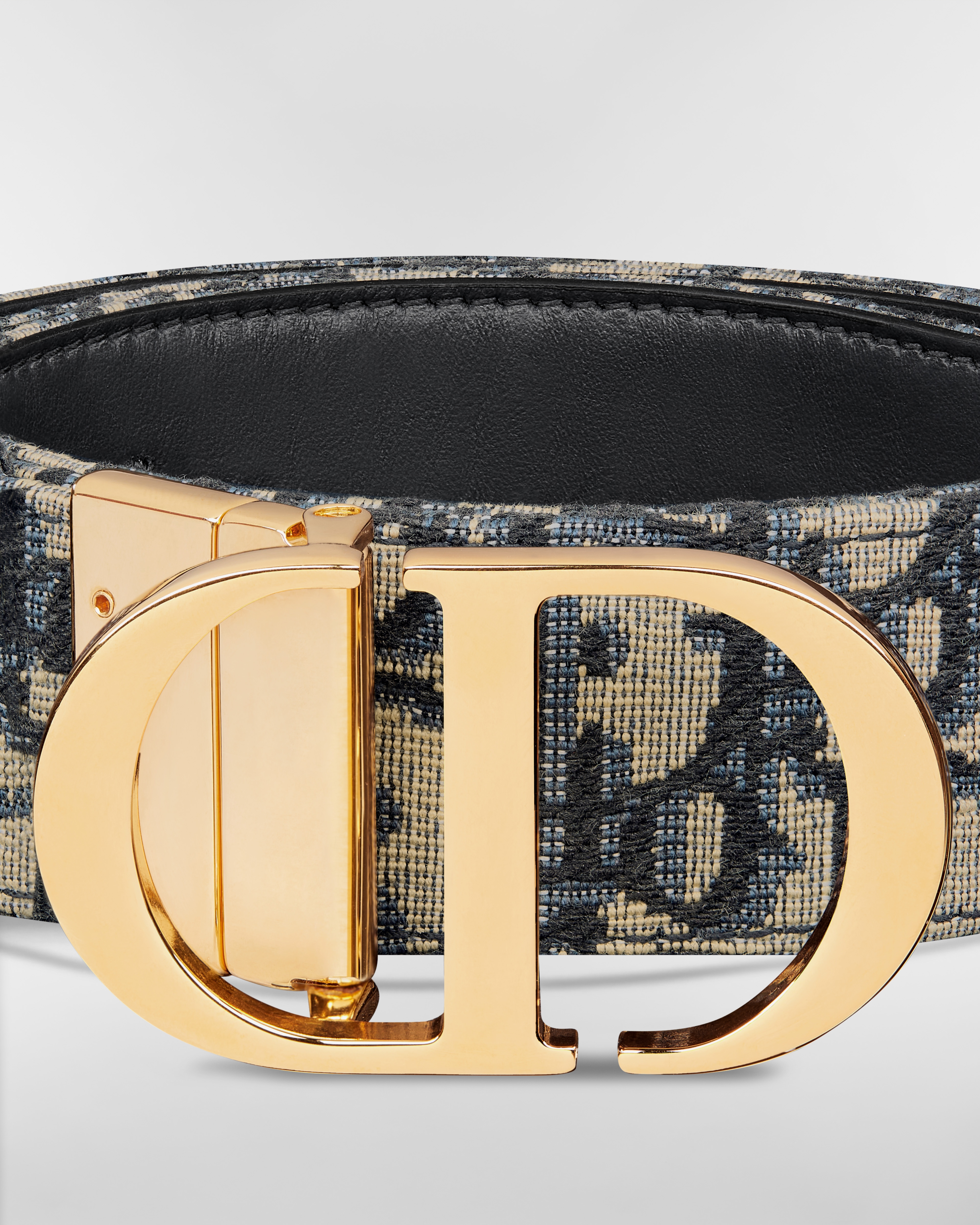 Cintura reversibile 30 Montaigne Pelle di vitello liscia e jacquard Dior Oblique blu, 35 mm E09