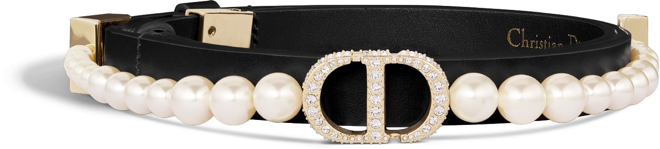 DIOR | 30 Montaigne Pearls ベルト 15mm スムースカーフスキン・レジンパール・クリスタル