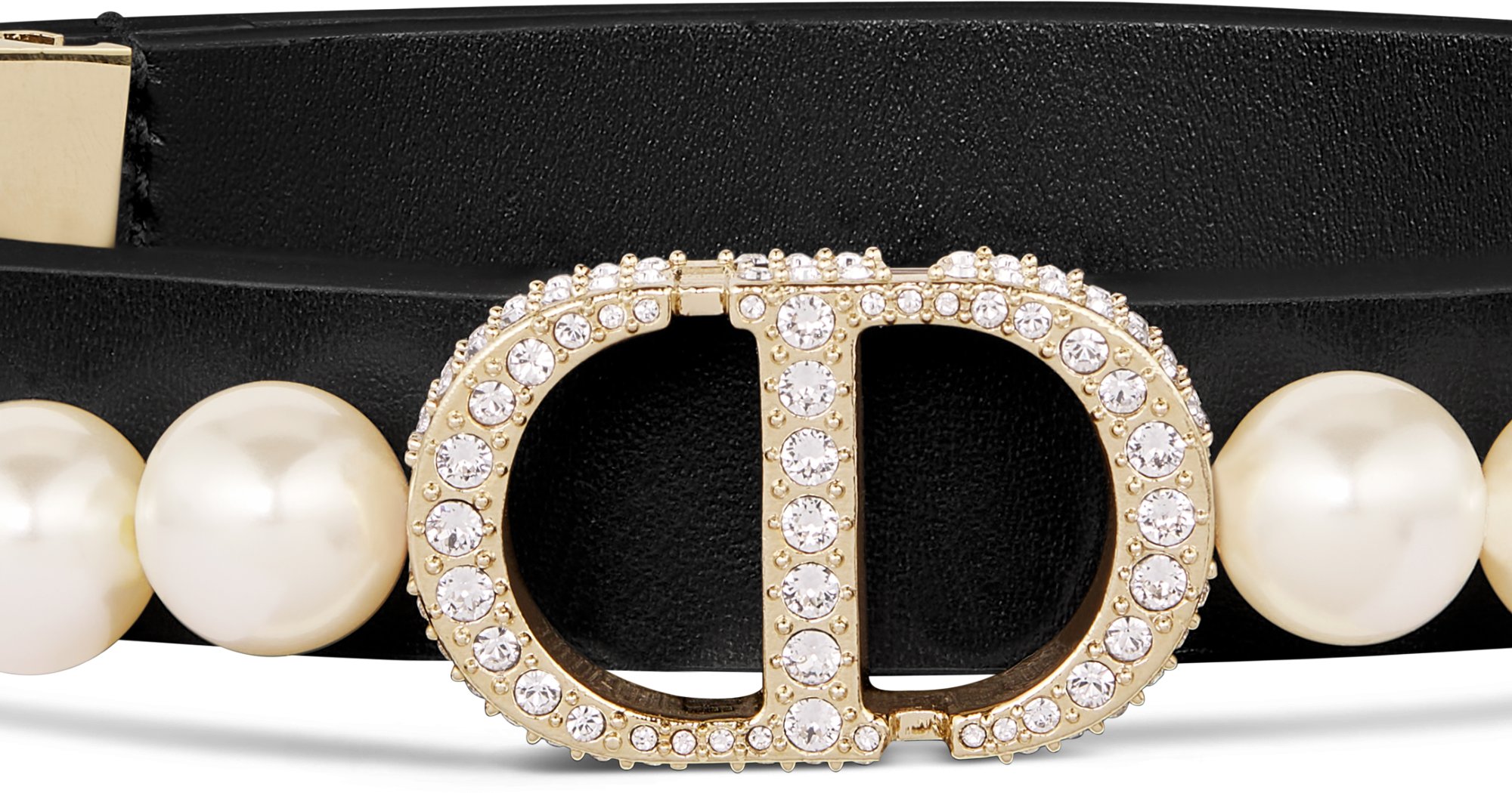 30 Montaigne Pearls Belt Black Smooth Calfskin White Resin Pearls and Crystals 15 MM DIOR