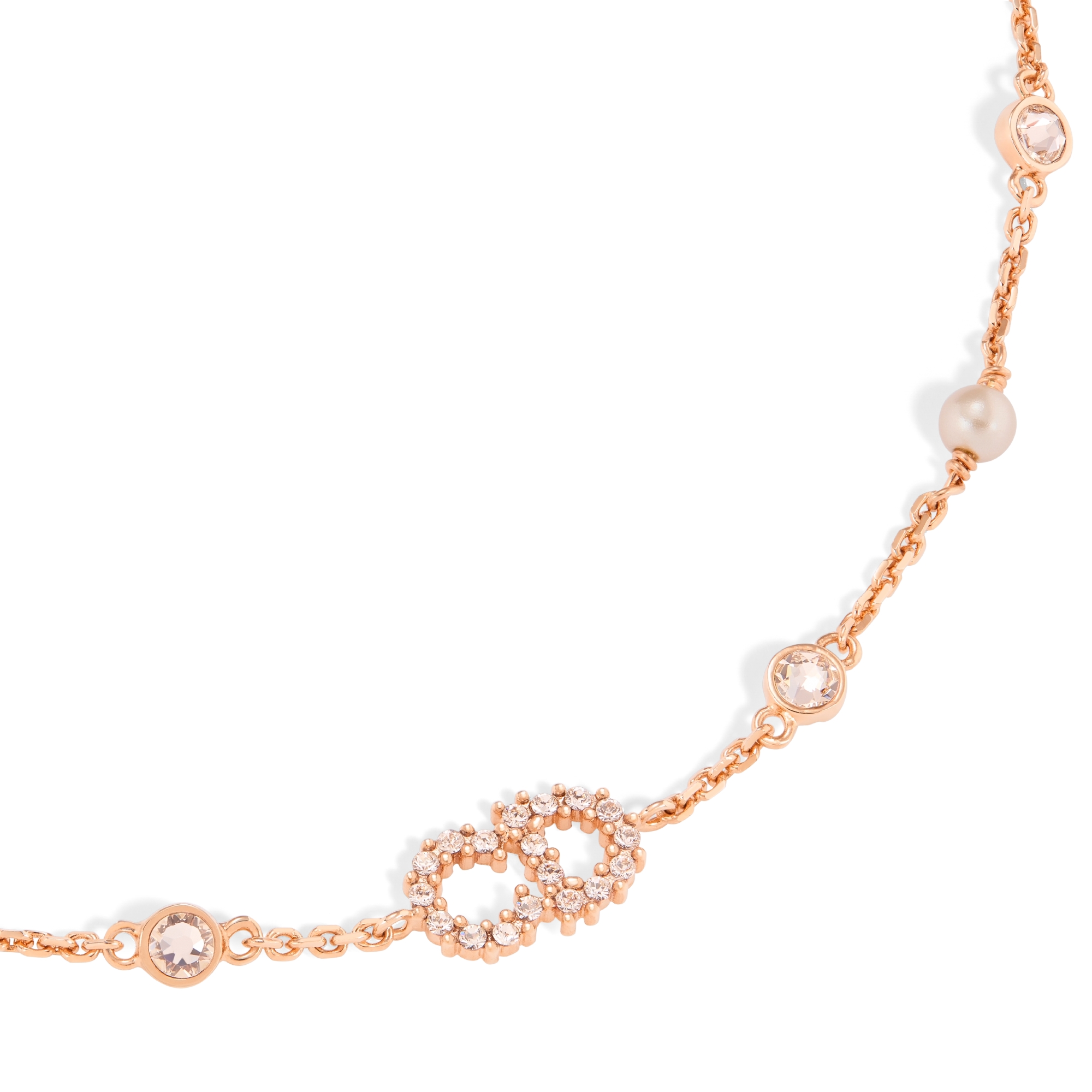 Clair D Lune Armband Metall mit Roségold-Finish, Kunstharzperlen in Rosa und Kristalle in Silberfarbe E09