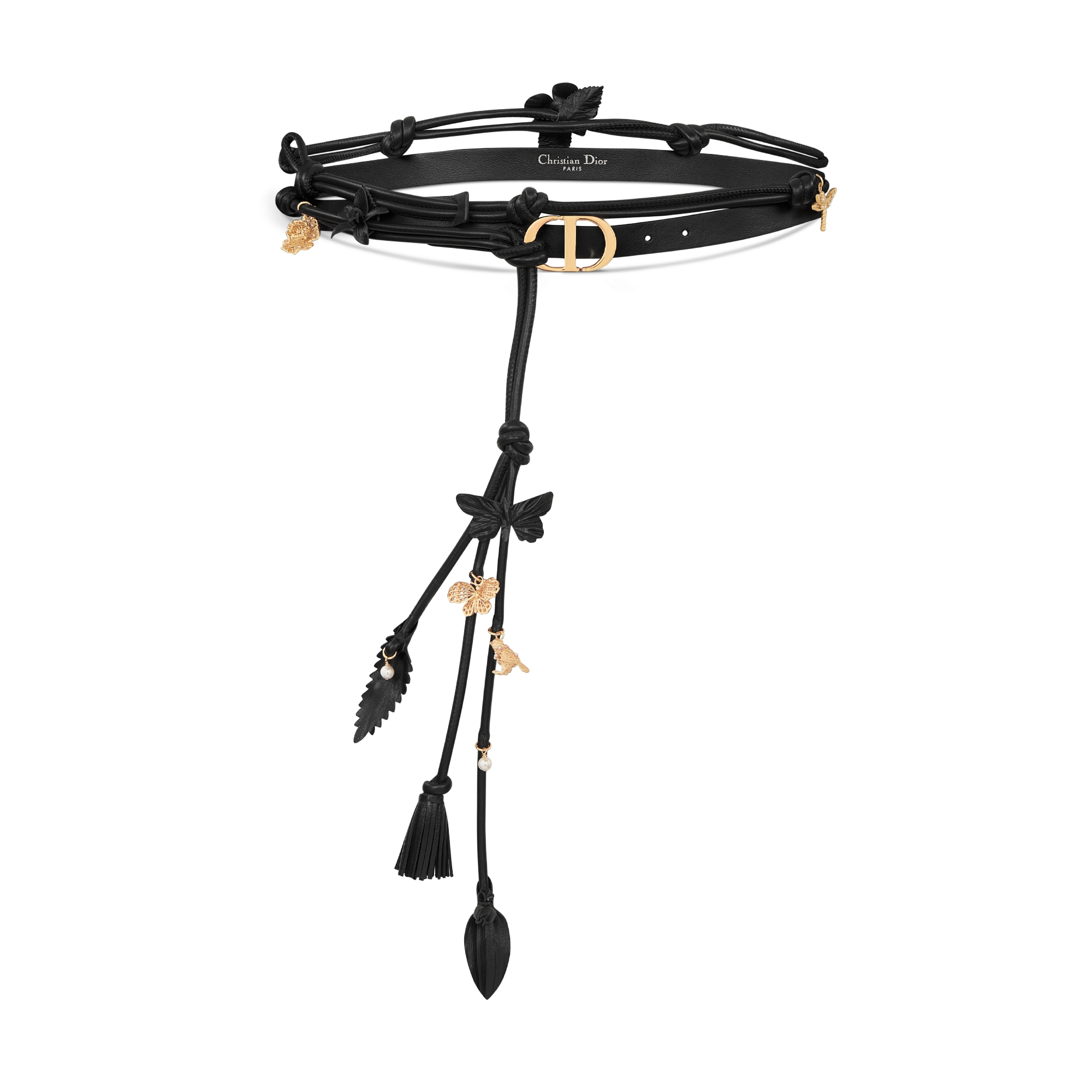 30 Montaigne Cord Belt Black Supple Calfskin with Pale Gold-Finish