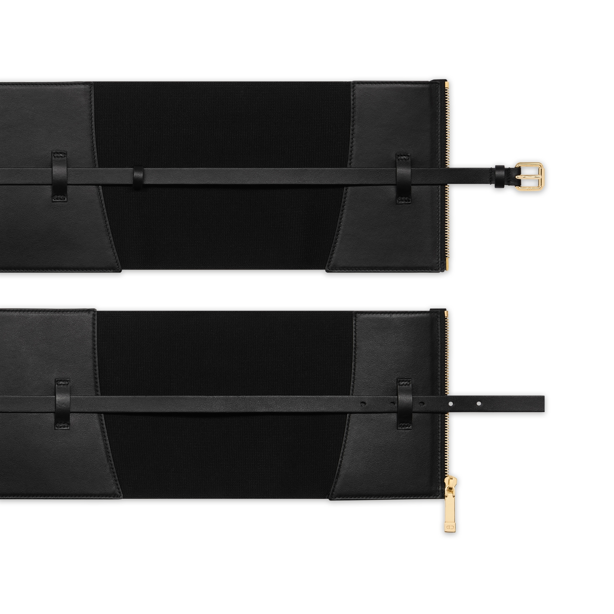 Cinturón tipo corsé D-Trap Piel de becerro lisa y bandas elásticas negras, 16 mm E06